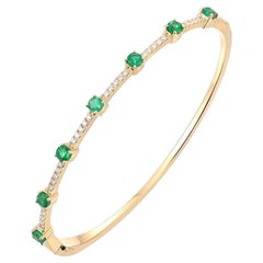 39 Emerald Diamond 14K Yellow Gold Alternating Bangle Bracelet