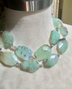 39" Exceptional Australian translucent Chrysoprase Peruvian Blue Opals, Amethyst