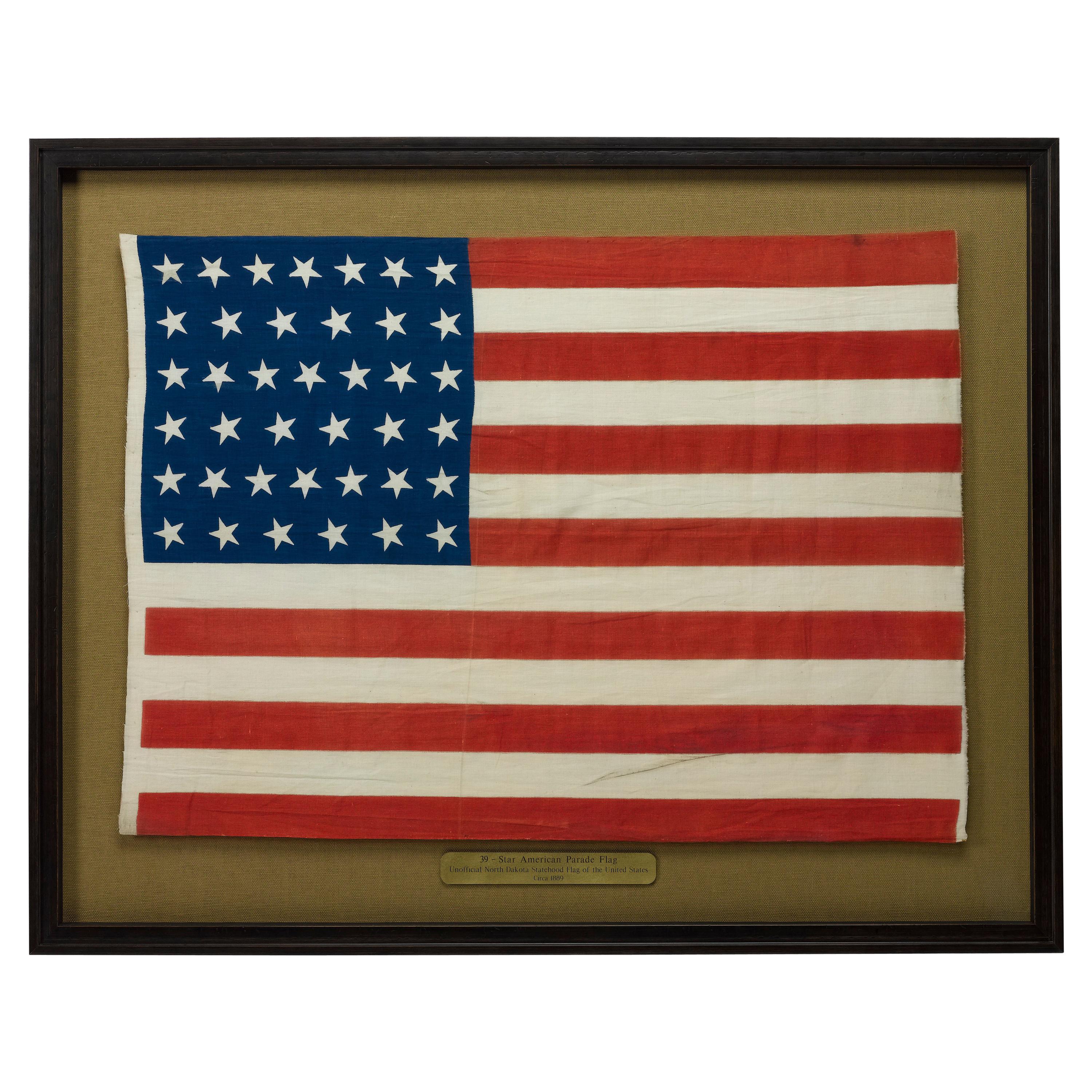 39-Star Antique American Flag with 'Whimsical' Star Pattern, 1889
