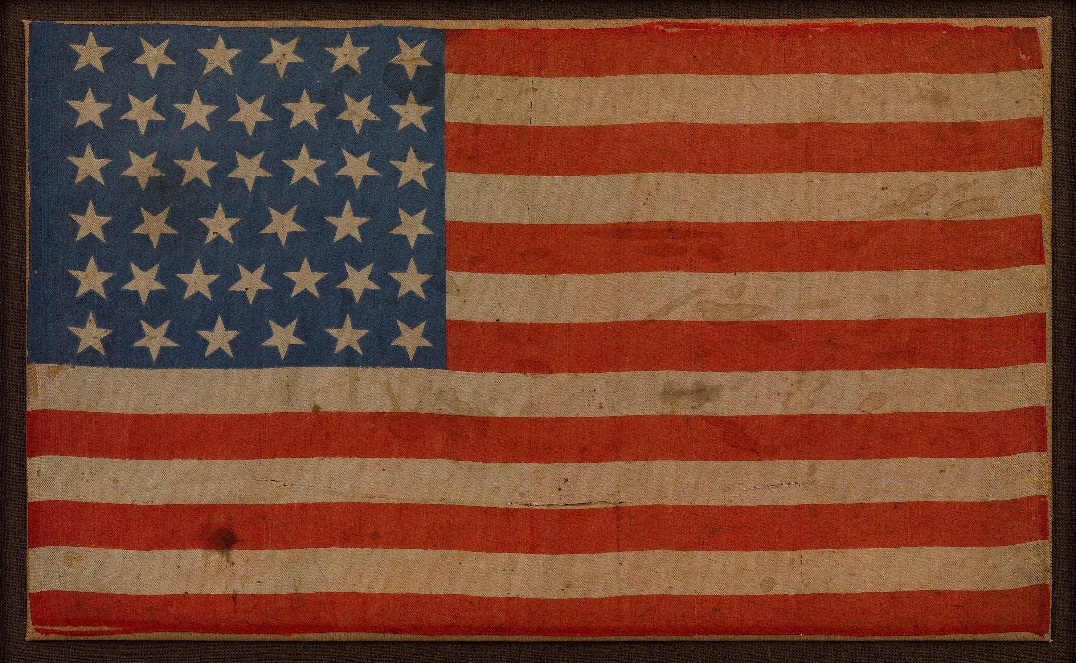 Bandera Americana Impresa de 39 Estrellas, Conmemorativa de la Independencia del Estado de Dakota del Norte, 1889-1890 Fines del siglo XIX en venta