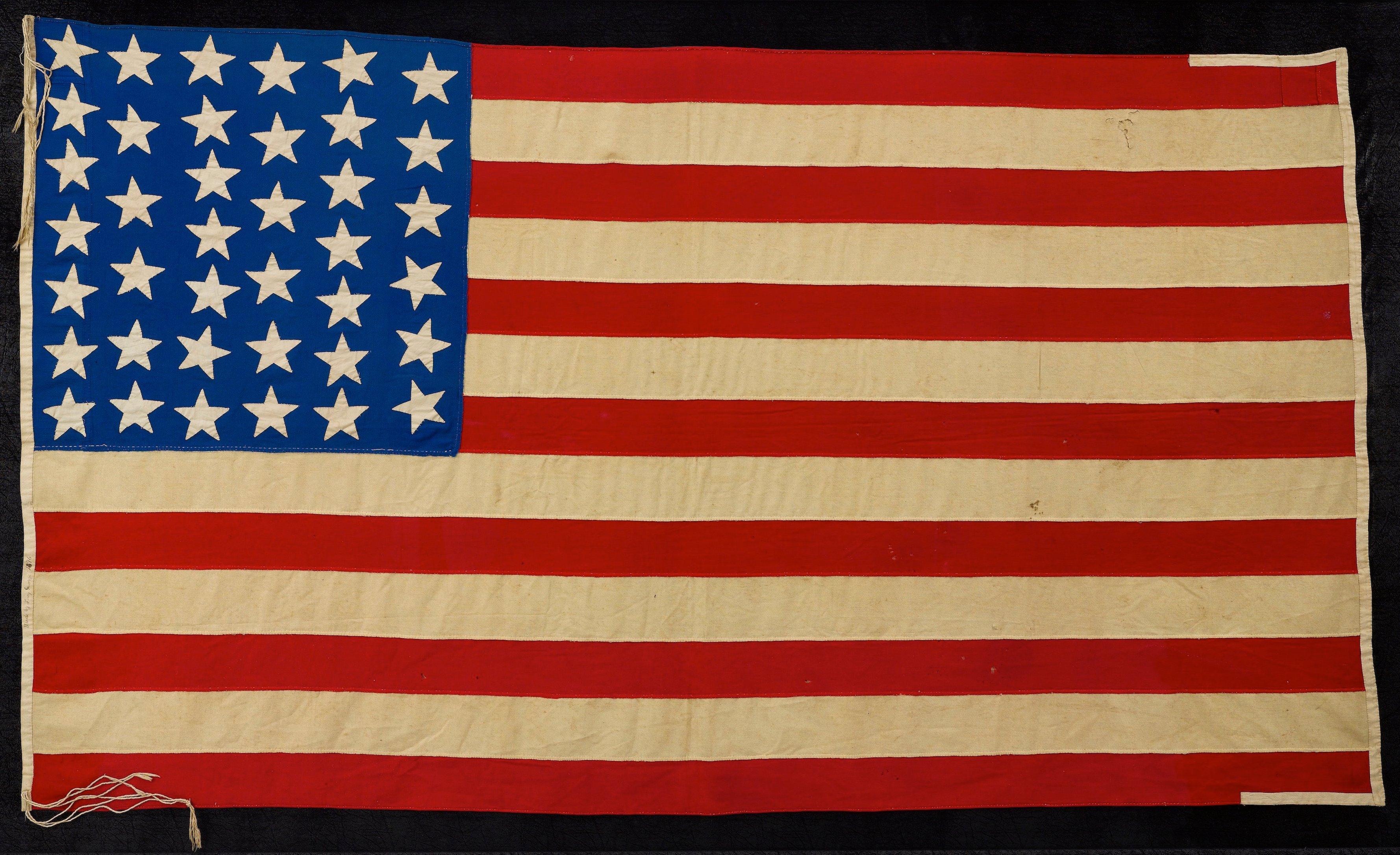 Hand-Crafted 39-Star American Flag, Hand-cut and Sewn, Antique 