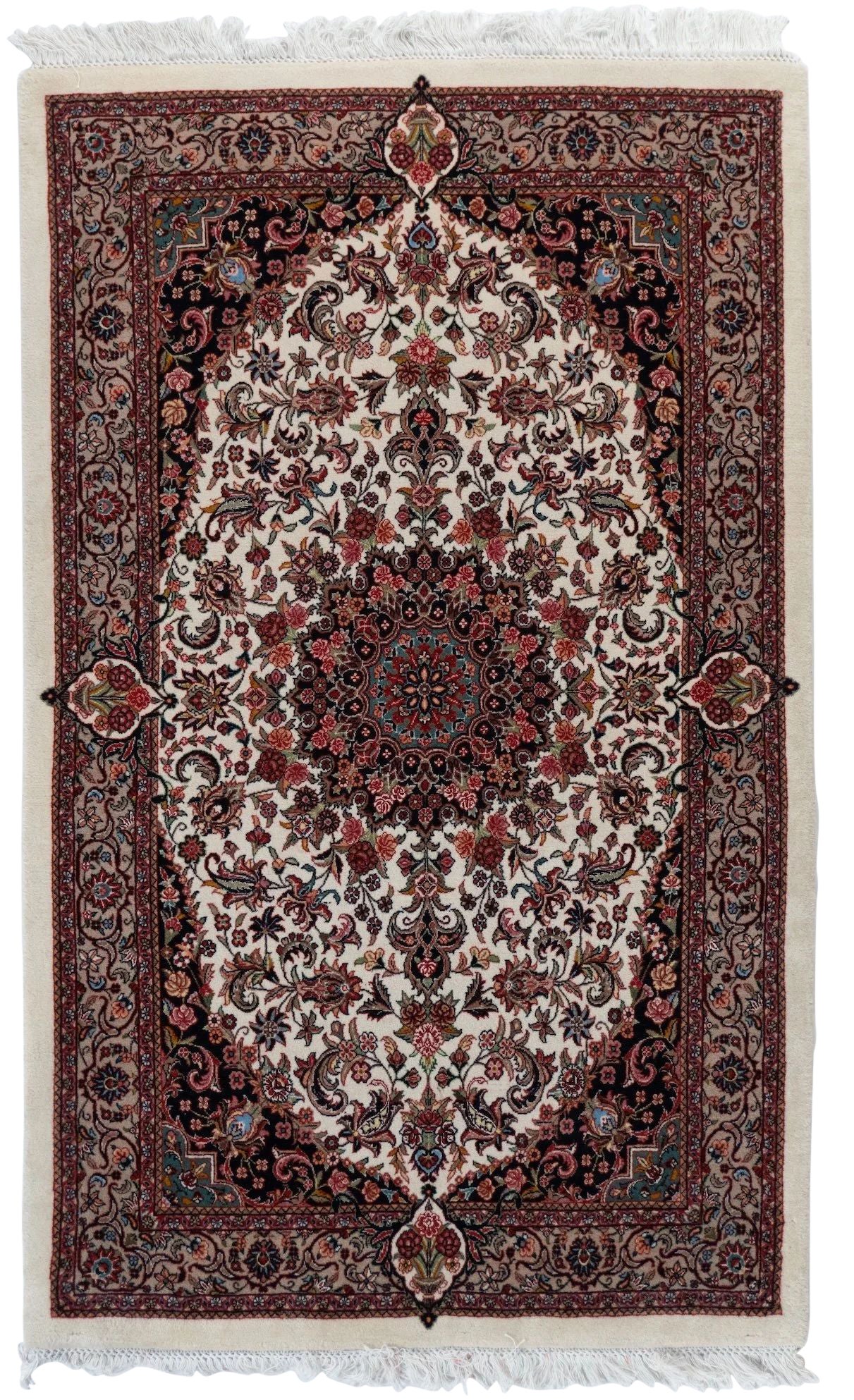 3'9" x 6'2" Classic Bijar Hand-Knotted Wool & Silk Rug For Sale