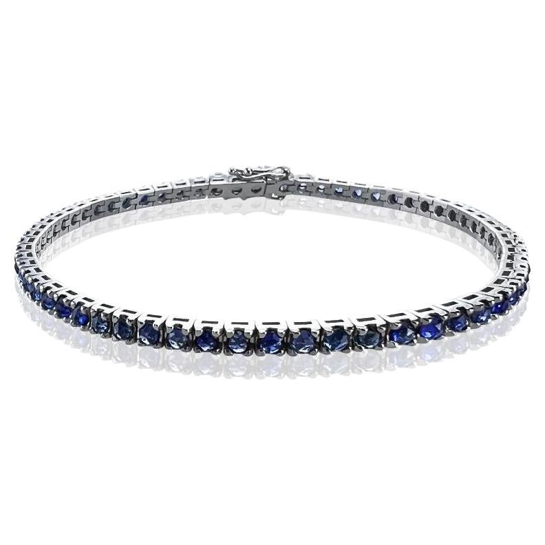 3.90 Carat Blue Sapphire in 18Kt White Gold Unisex Tennis Bracelet