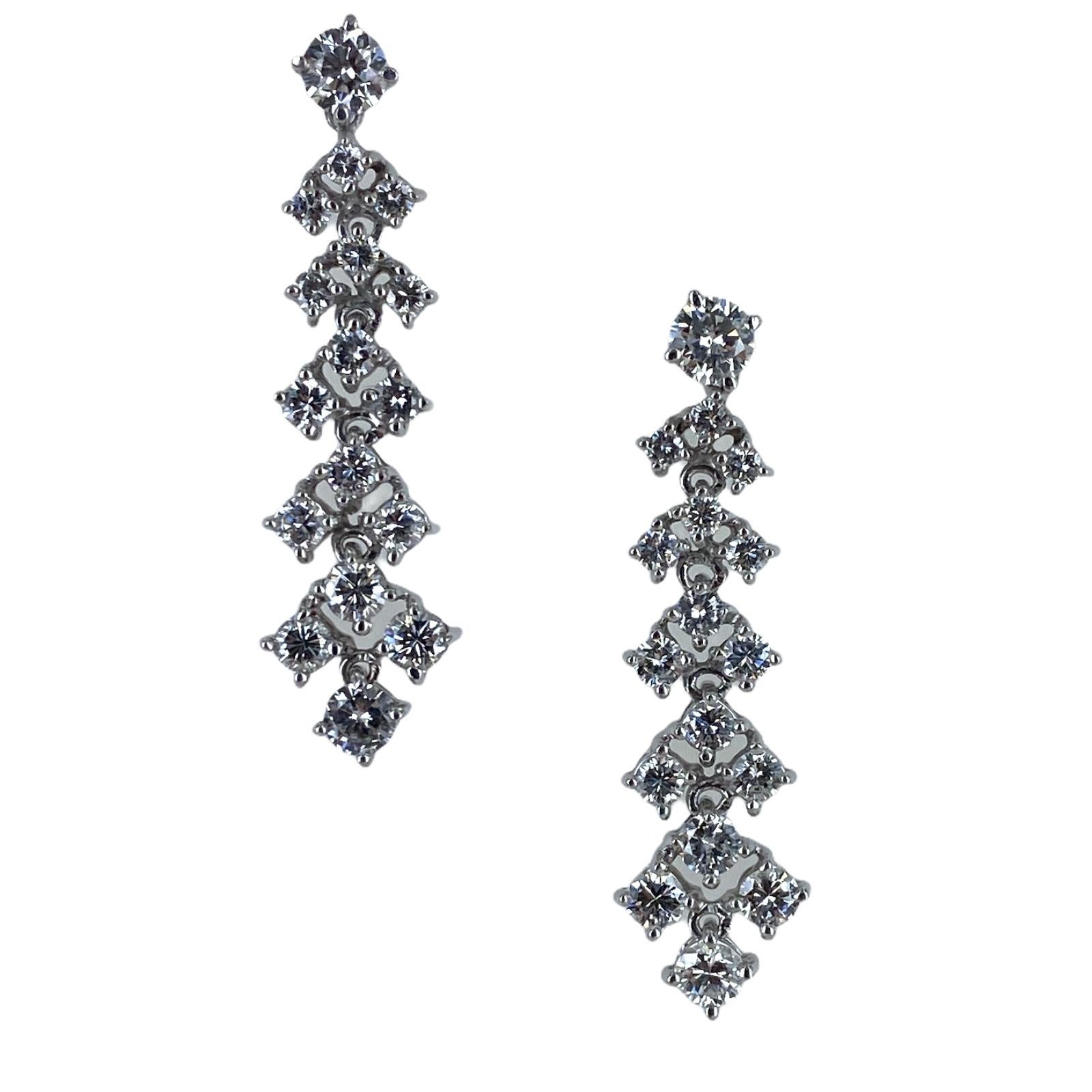 Modern 3.90 Carat Diamond Drop White Gold Earrings Round Brilliant Cut Diamonds