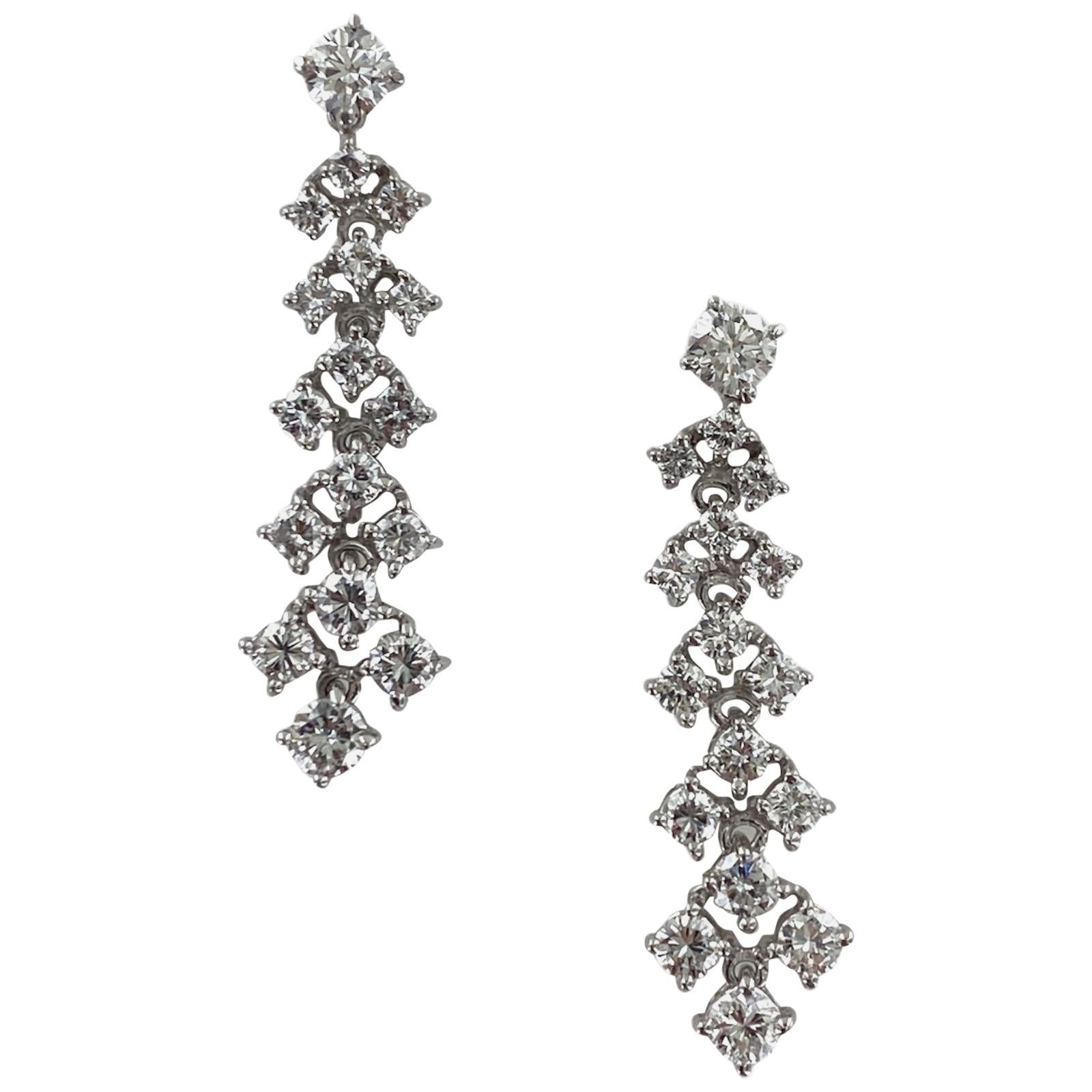 3.90 Carat Diamond Drop White Gold Earrings Round Brilliant Cut Diamonds