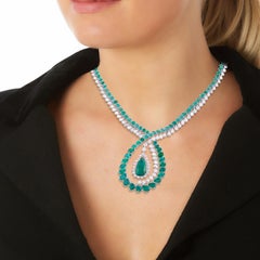 39.0 Carat Emerald 14 Karat Gold Diamond Necklace