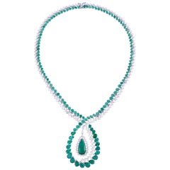 39.0 Carat Emerald 14 Karat Gold Diamond Necklace