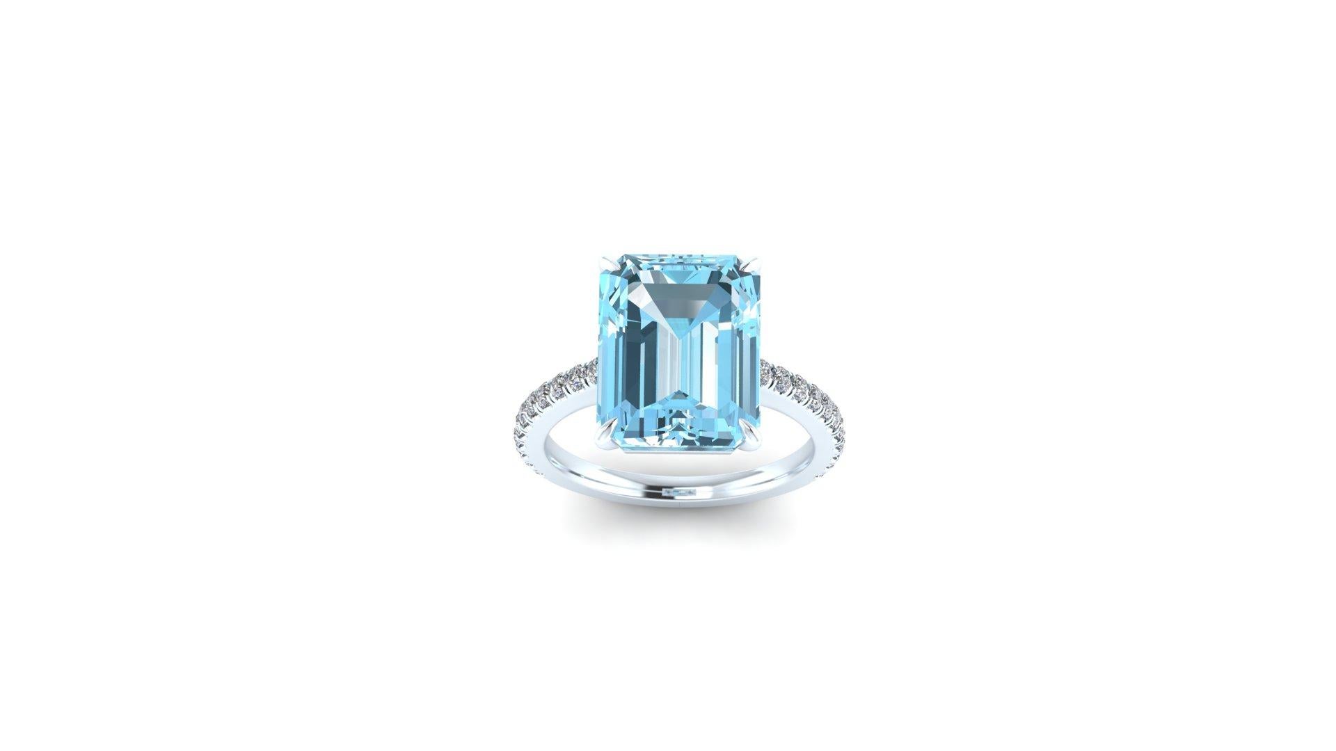 Art Deco 3.90 Carat Emerald Aquamarine Pave Diamond 14k White Cocktail Ring