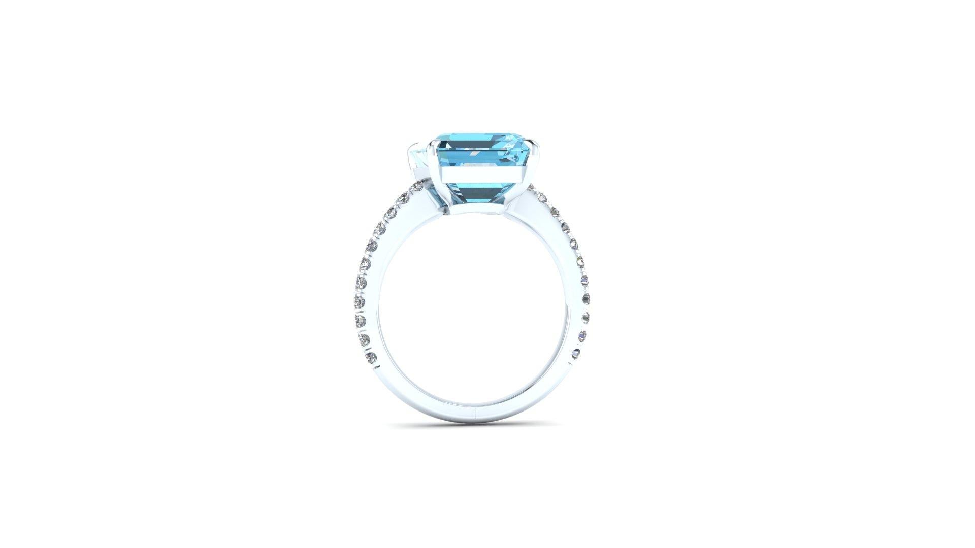 3,62 Karat Smaragd Aquamarin Pave Diamant 14k Weißer Cocktail-Ring Damen im Angebot