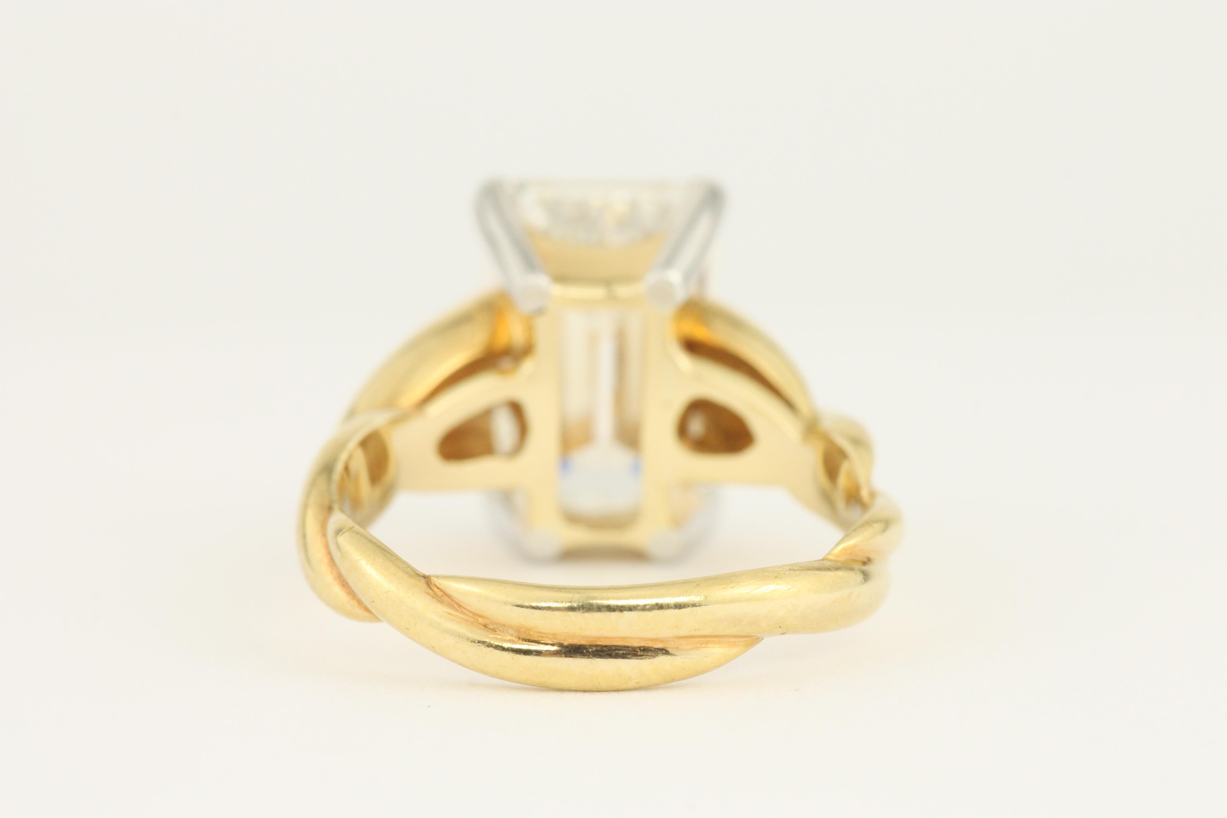 3.90 Carat Emerald Cut Diamond 18 Karat Yellow Gold and Platinum Engagement Ring For Sale 4