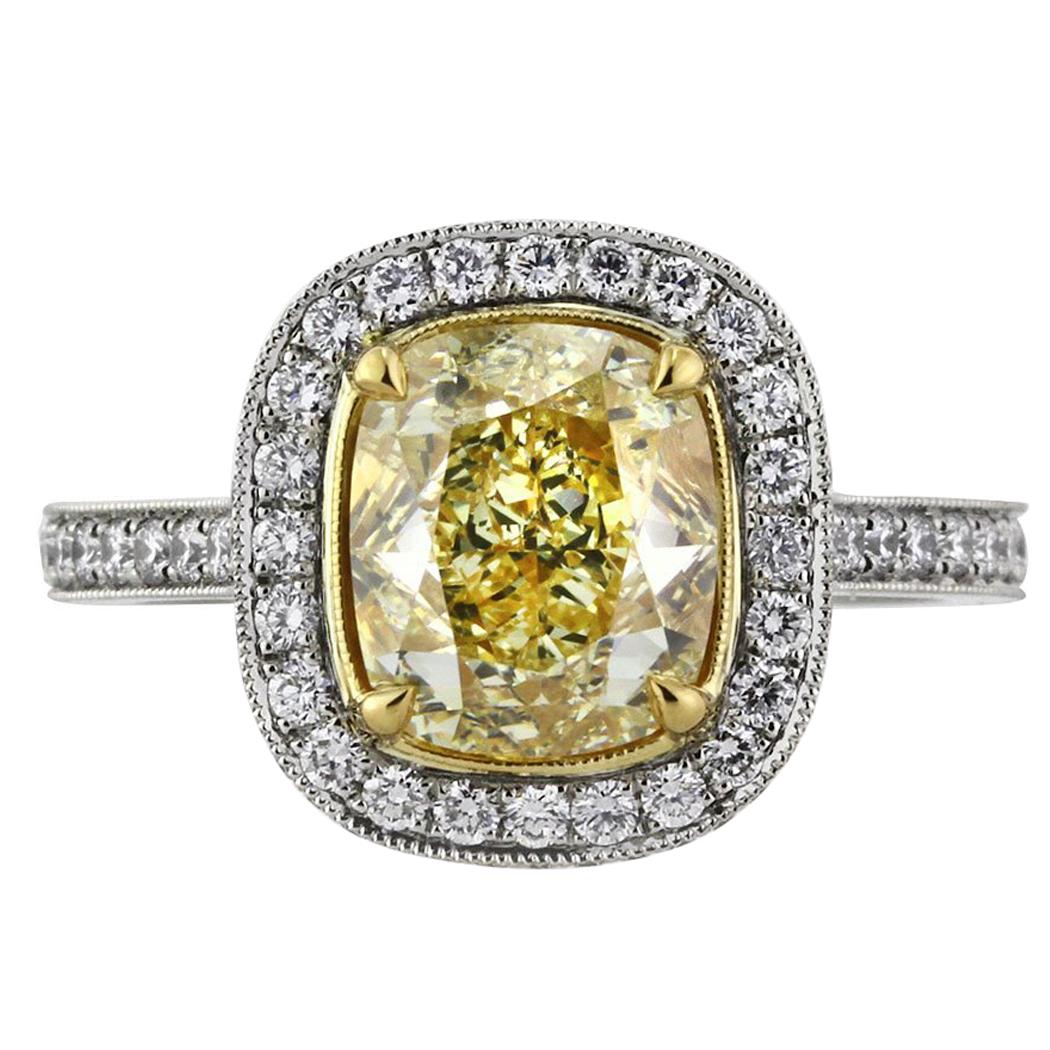 Mark Broumand 3.90 Carat Fancy Yellow Cushion Brilliant Diamond Engagement Ring
