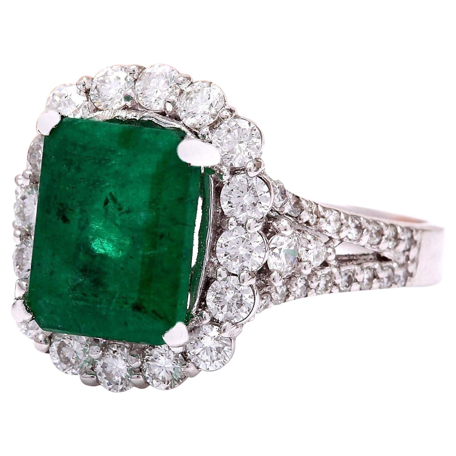 3.90 Carat Natural Emerald 14K Solid White Gold Diamond Ring
 Item Type: Ring
 Item Style: Engagement
 Material: 14K White Gold
 Mainstone: Emerald
 Stone Color: Green
 Stone Weight: 2.90 Carat
 Stone Shape: Emerald
 Stone Quantity: 1
 Stone