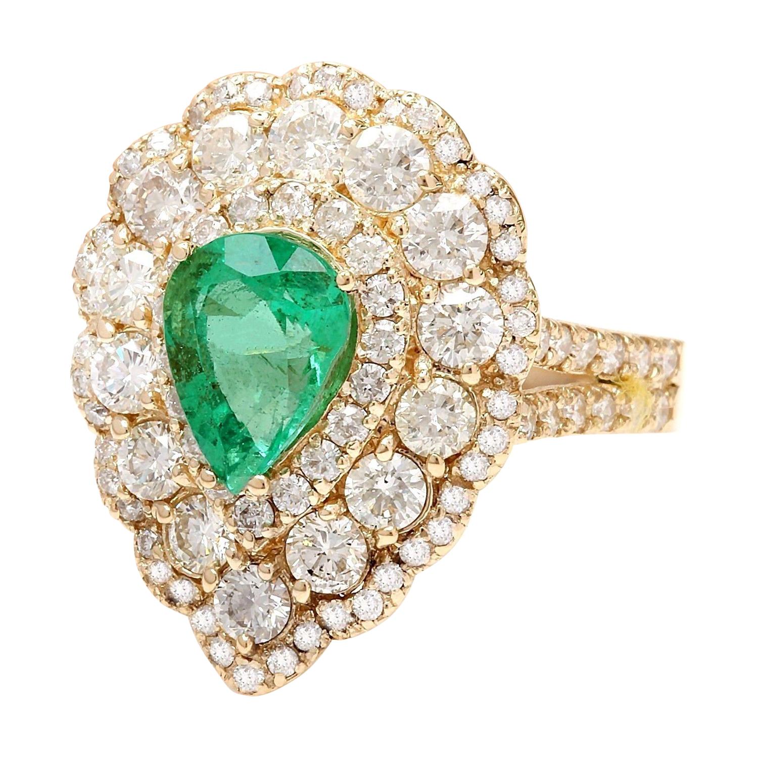 3.90 Carat Natural Emerald 14K Solid Yellow Gold Diamond Ring
 Item Type: Ring
 Item Style: Engagement
 Material: 14K Yellow Gold
 Mainstone: Emerald
 Stone Color: Green
 Stone Weight: 1.80 Carat
 Stone Shape: Pear
 Stone Quantity: 1
 Stone