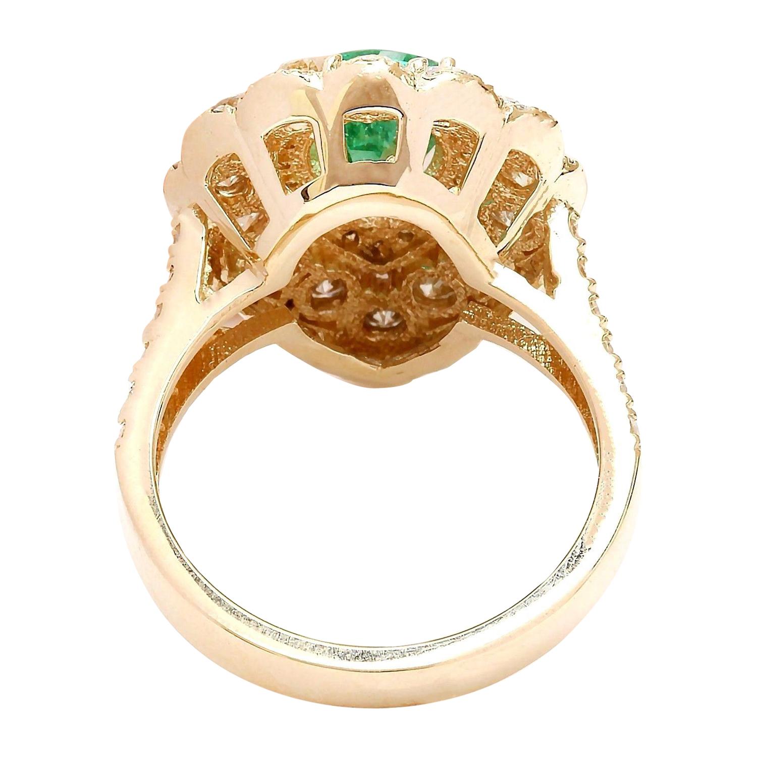 Pear Cut Natural Emerald Diamond Ring In 14 Karat Solid Yellow Gold For Sale