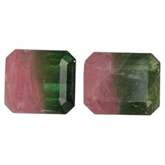 Pierre précieuse naturelle de 3,90 carats, tourmaline bicolore, en forme d'émeraude