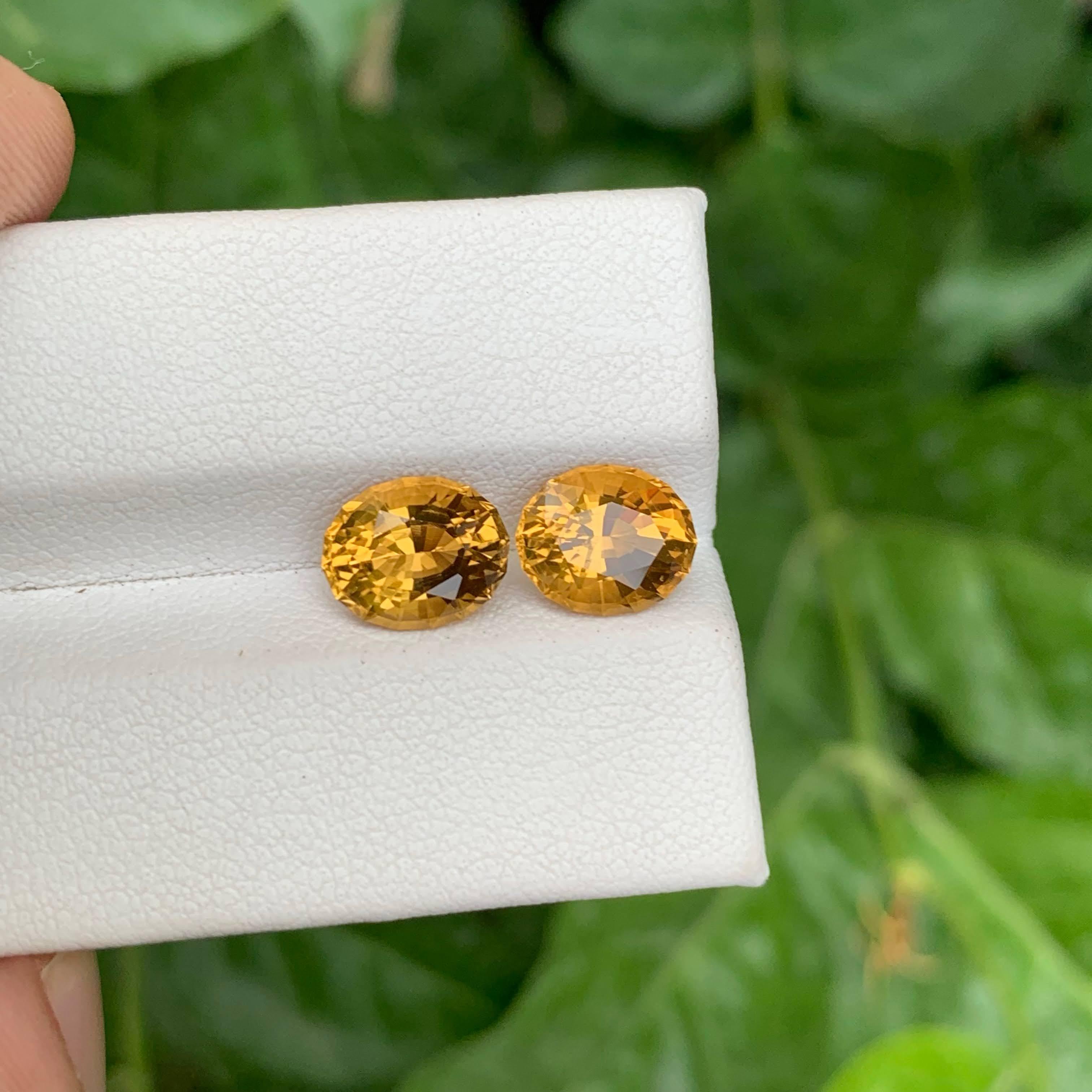 Taglio ovale 3,90 carati di Citrino giallo dorato naturale sfuso, coppia di gemme brasiliane dal taglio ovale in vendita