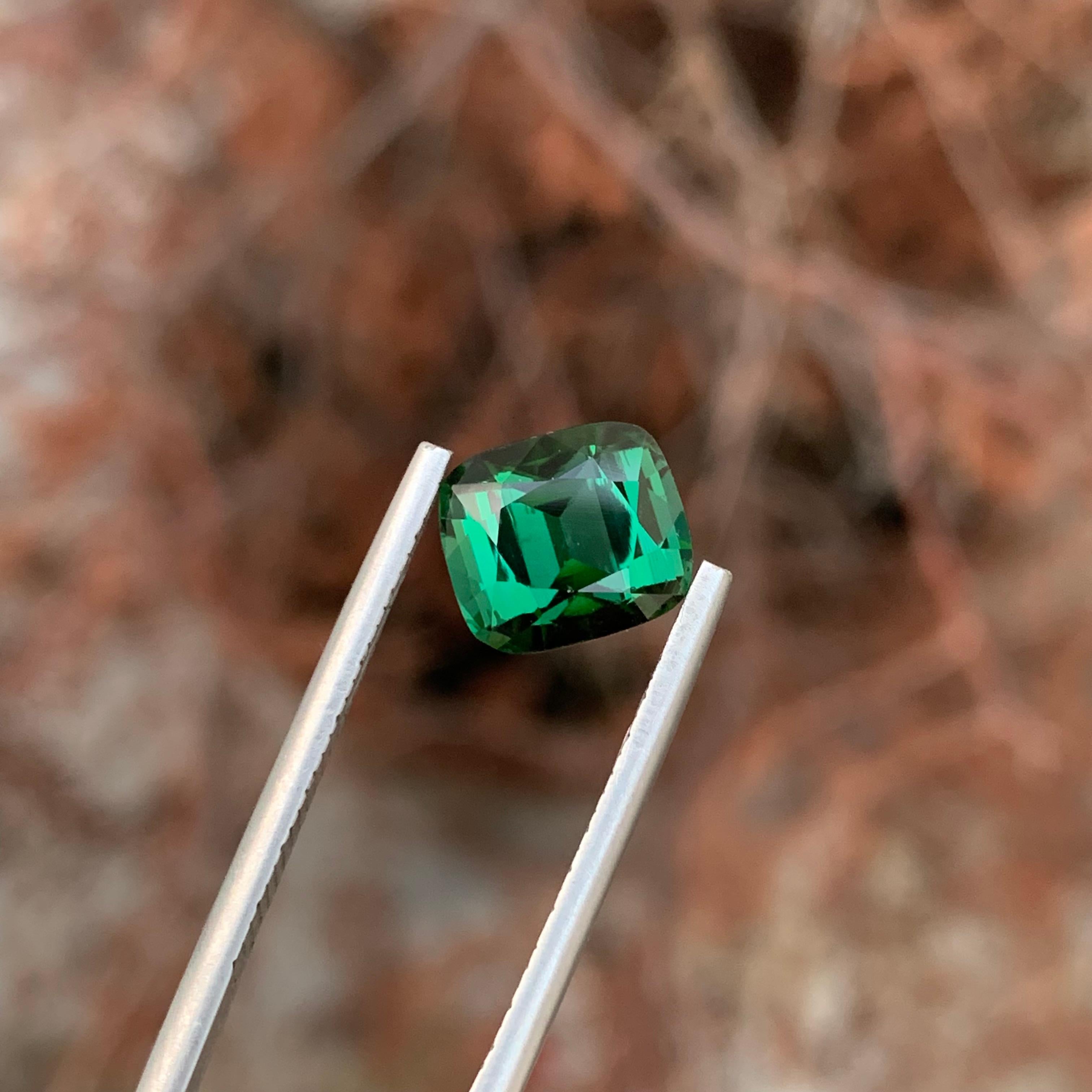 Arts and Crafts 3.90 Carat Natural Loose Green Tourmaline Cushion Shape Gem For Sale