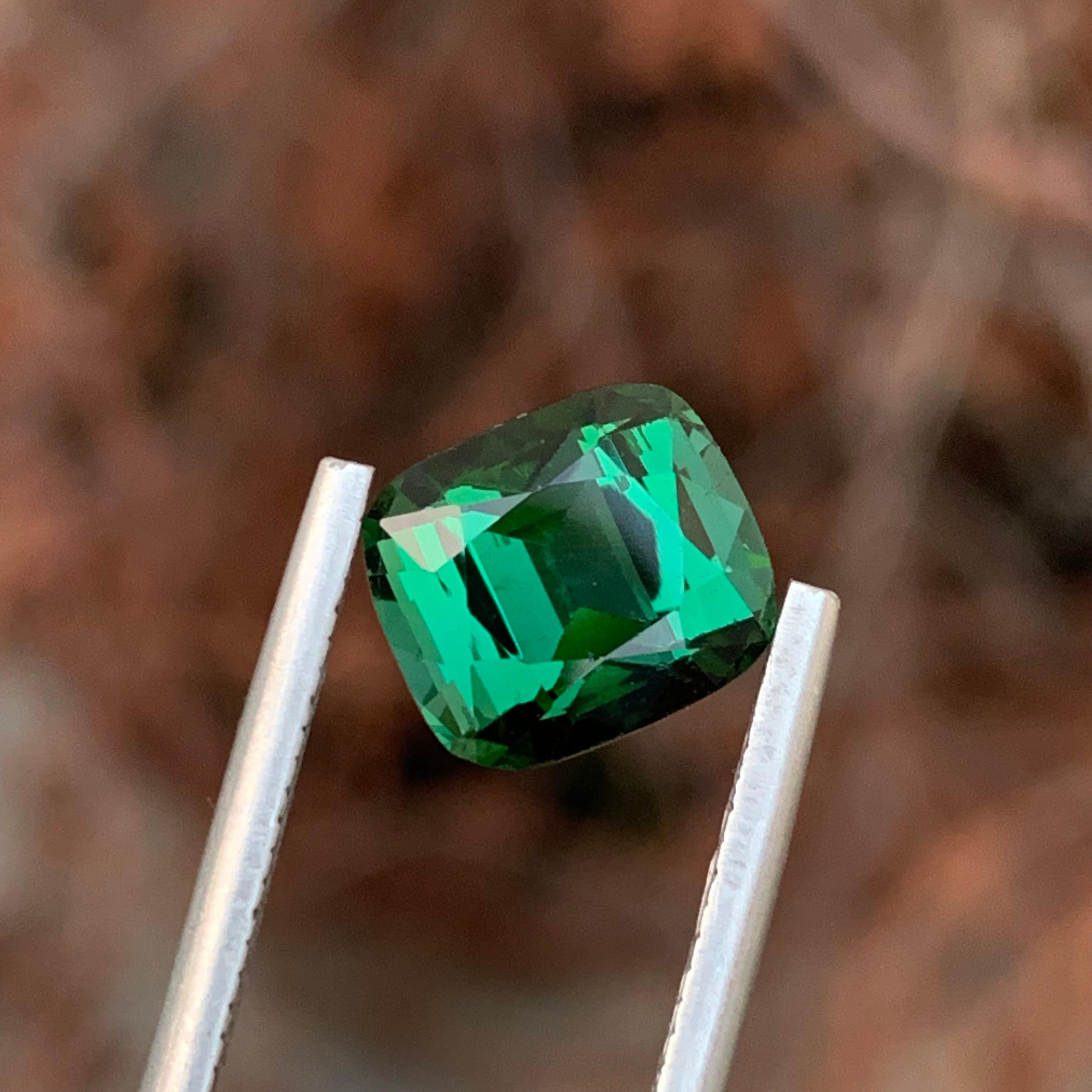 Cushion Cut 3.90 Carat Natural Loose Green Tourmaline Cushion Shape Gem For Sale