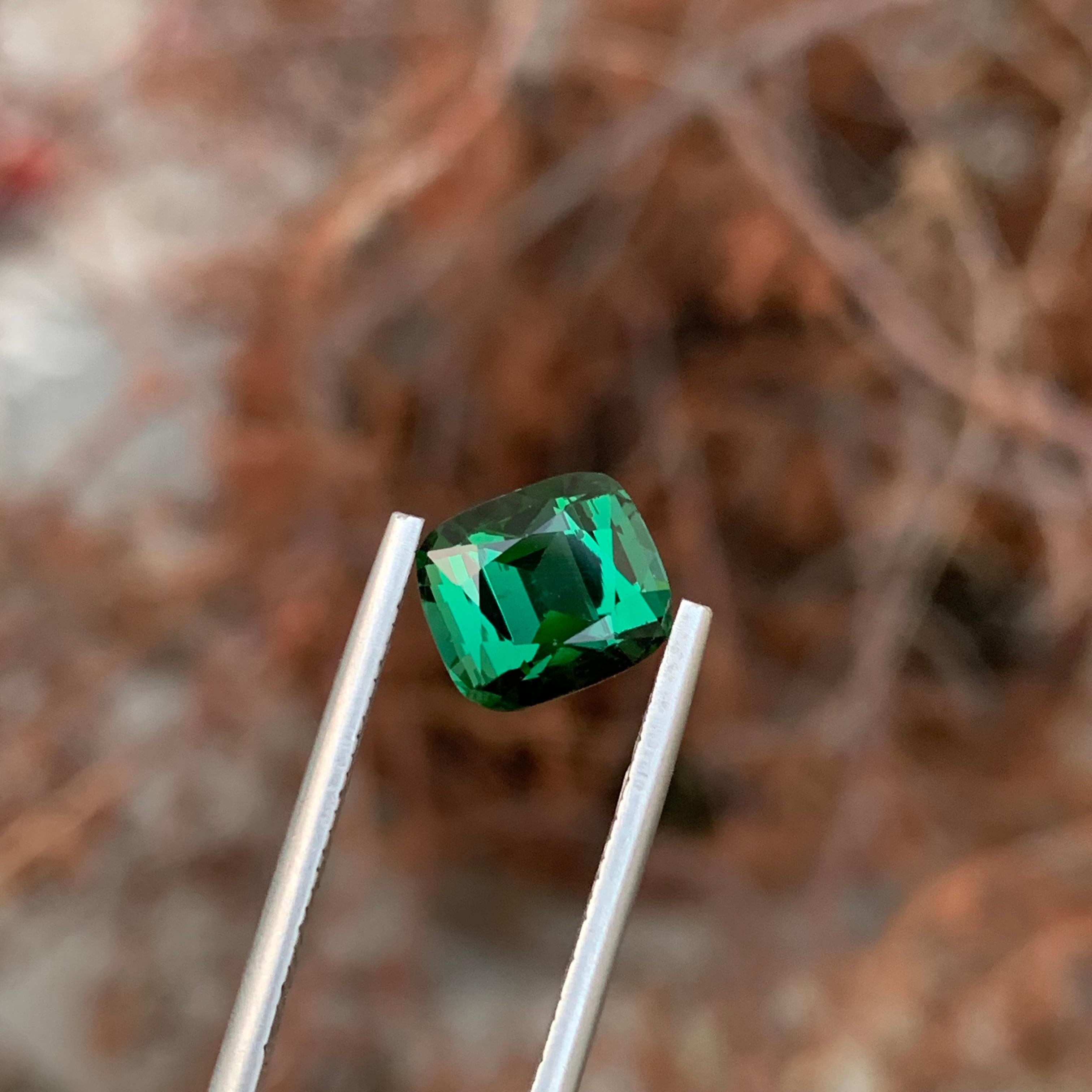 3.90 Carat Natural Loose Green Tourmaline Cushion Shape Gem For Sale 1