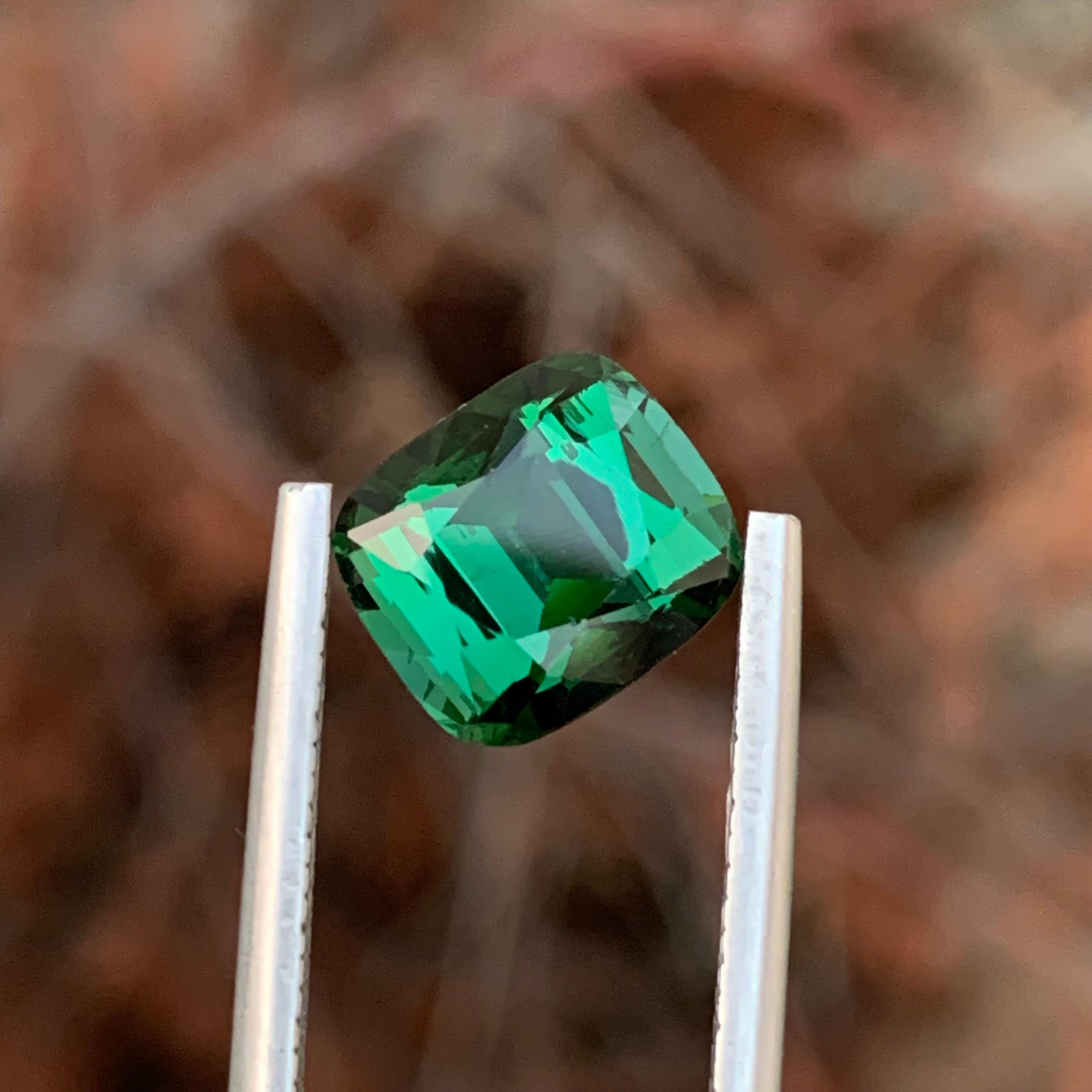 3.90 Carat Natural Loose Green Tourmaline Cushion Shape Gem For Sale 2