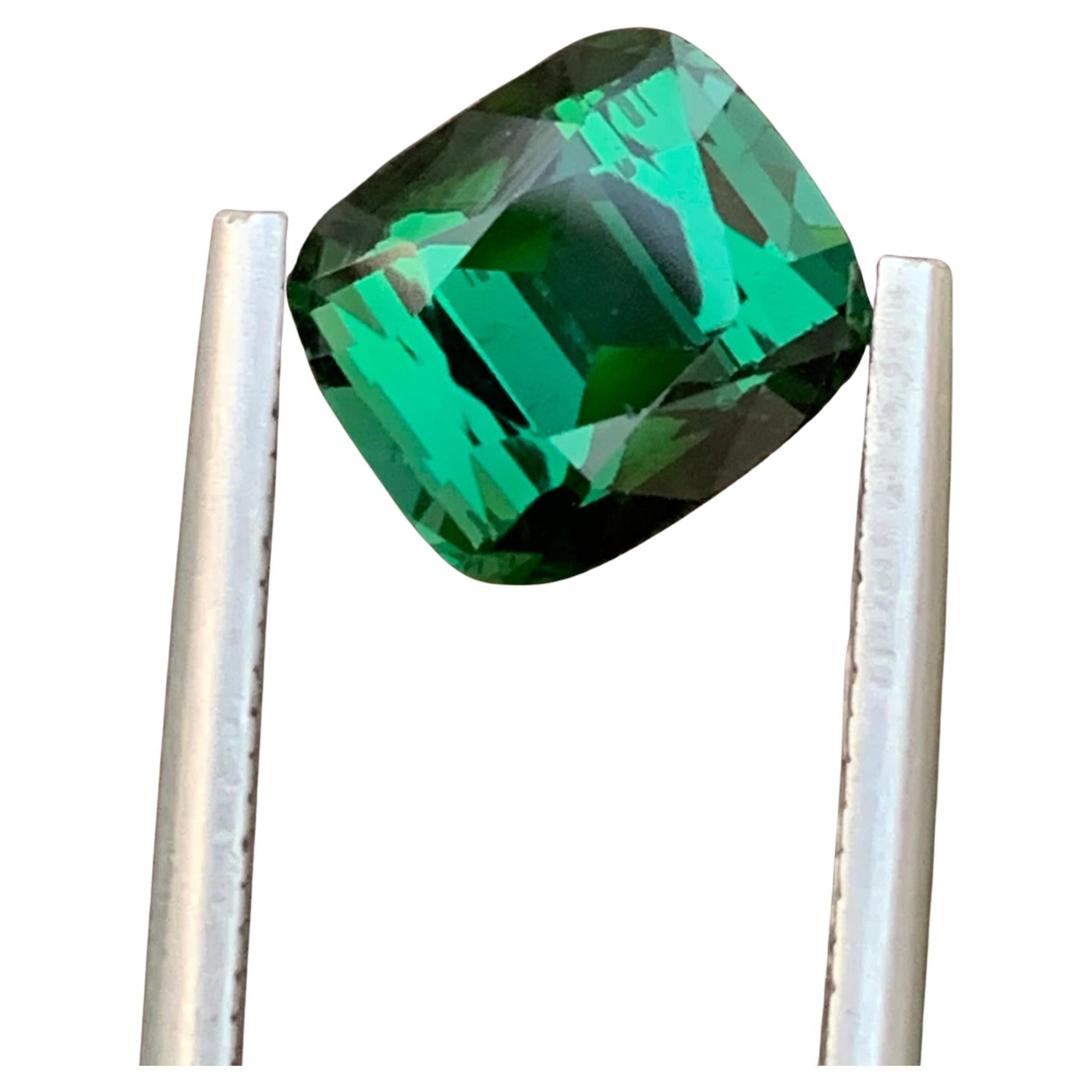 3.90 Carat Natural Loose Green Tourmaline Cushion Shape Gem