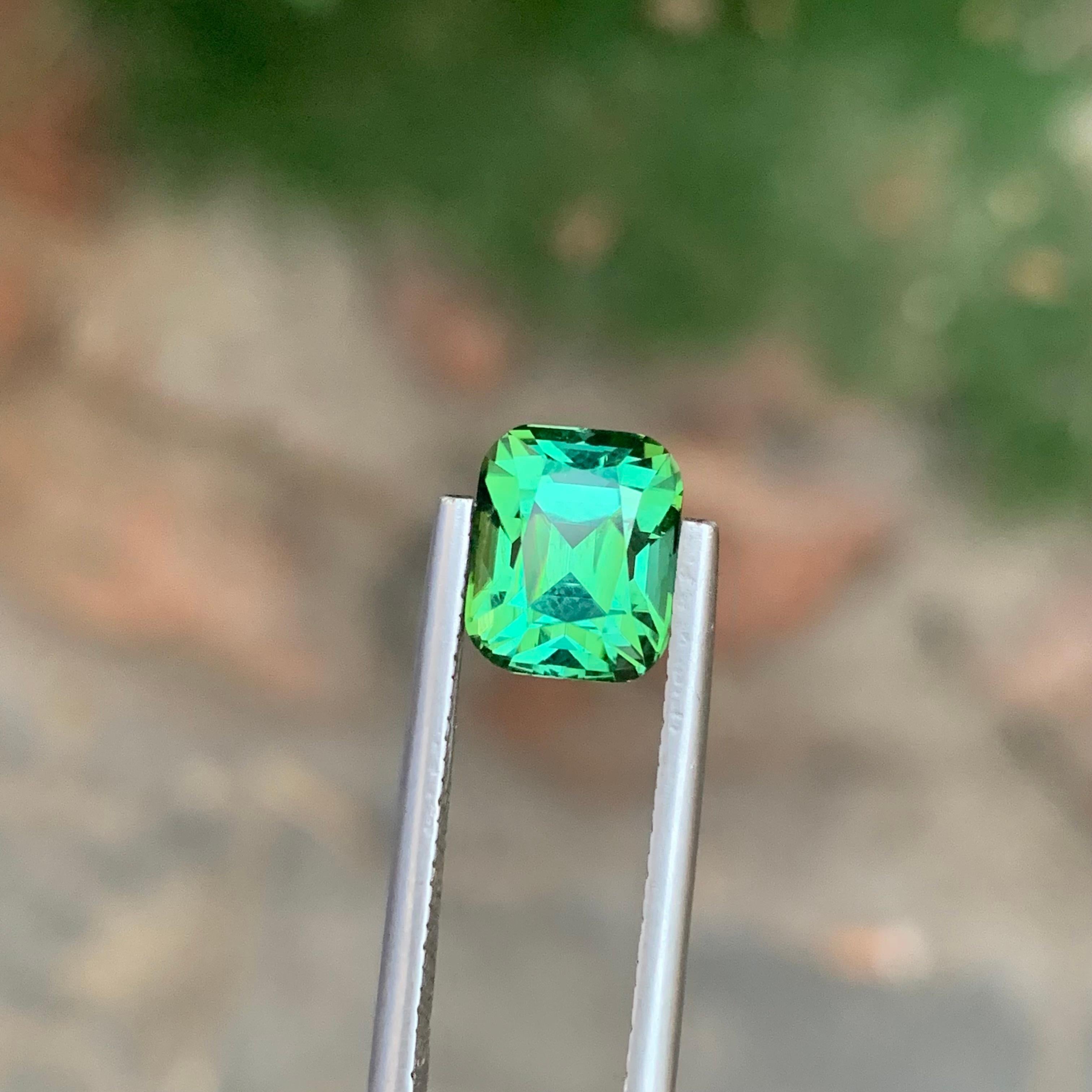 3.90 Carat Natural Loose Green Tourmaline Cushion Shape Gemstone in vendita 4