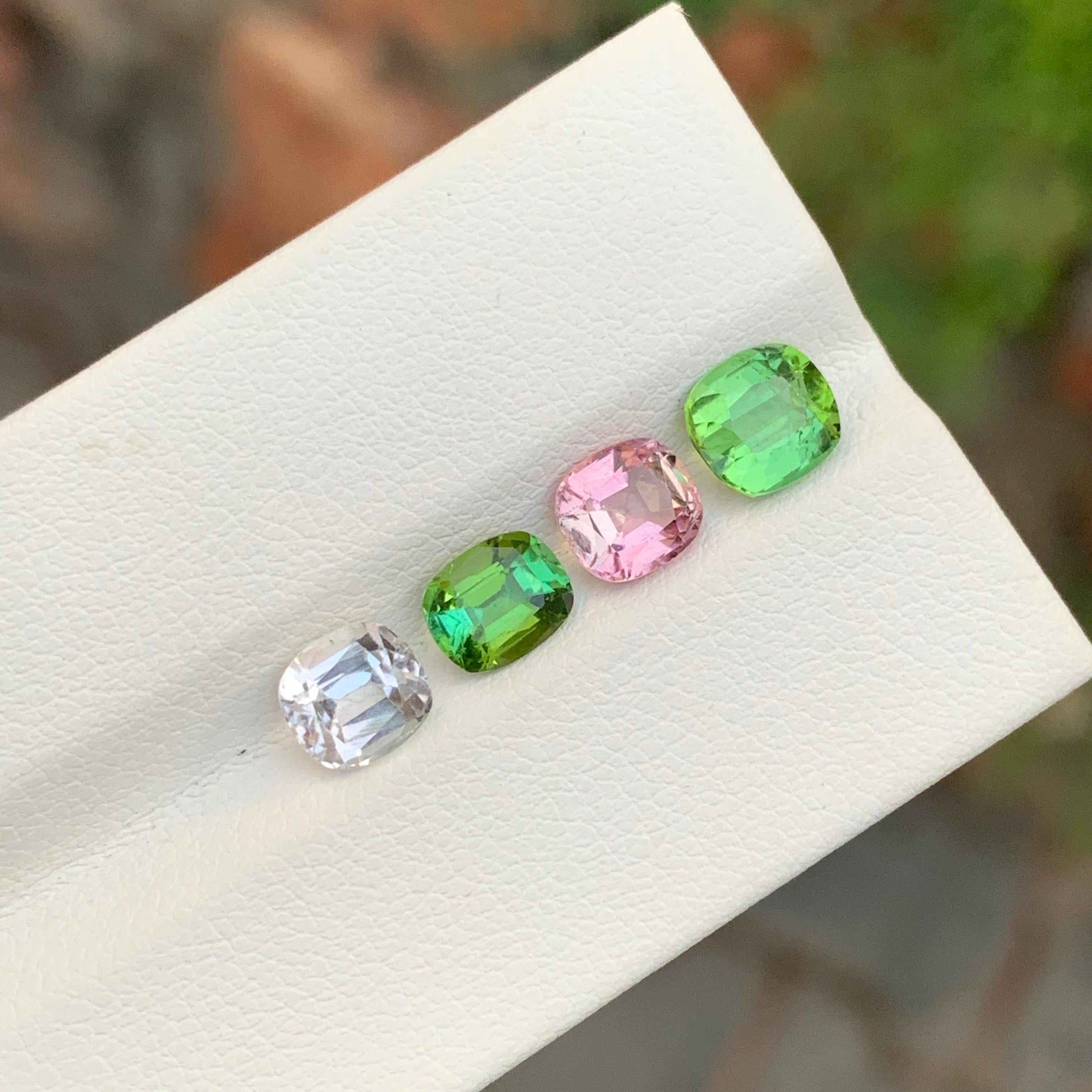 Arts and Crafts Tourmaline naturelle non sertie multicolore taille coussin de 3,90 carats pour bijoux en vente