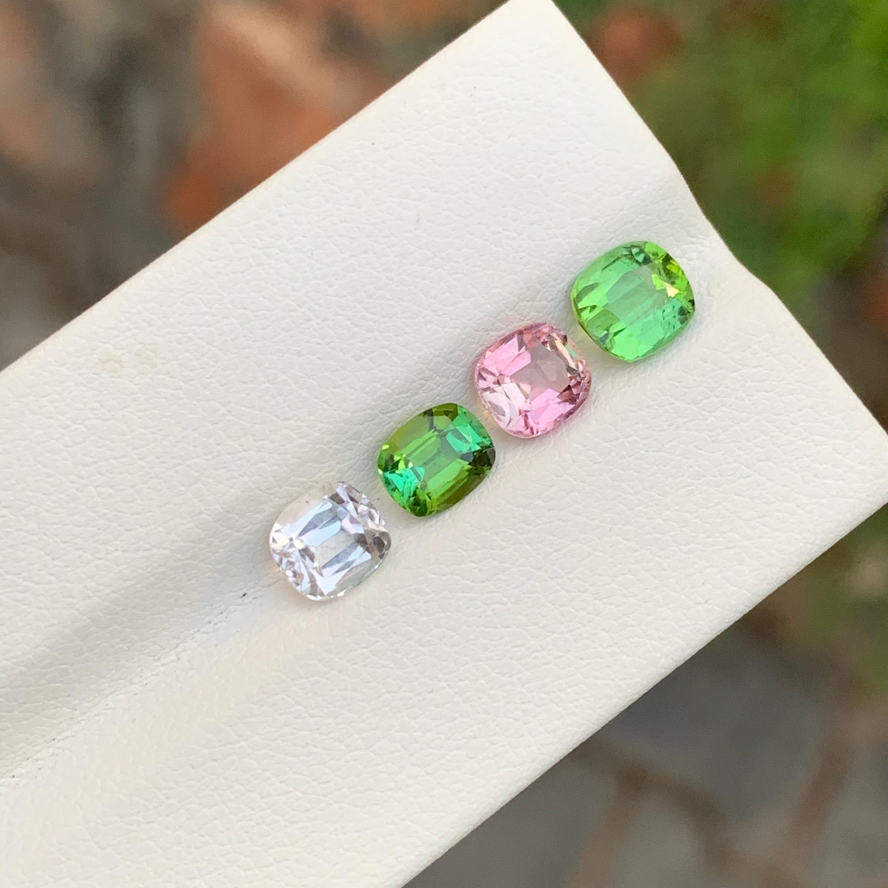 Taille coussin Tourmaline naturelle non sertie multicolore taille coussin de 3,90 carats pour bijoux en vente
