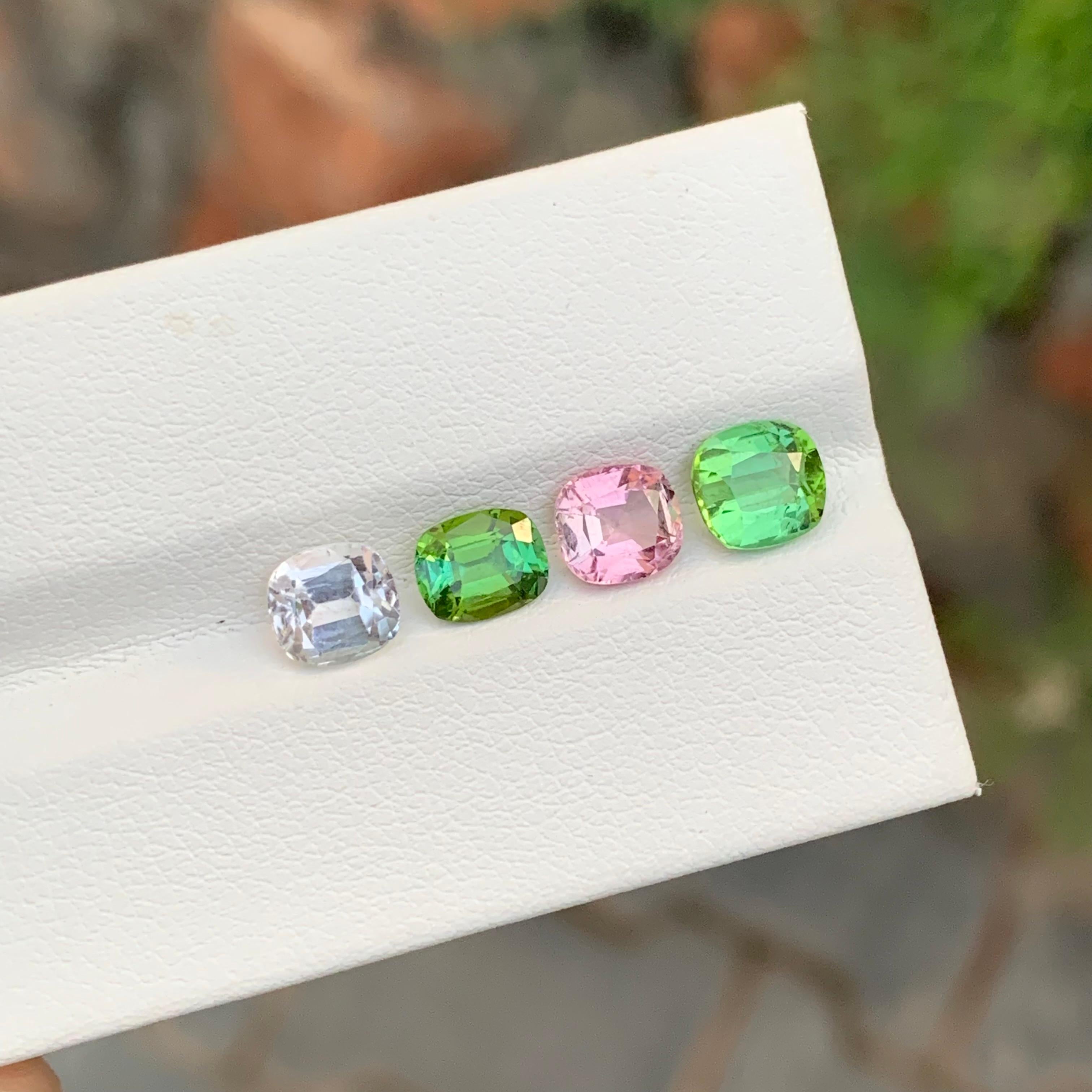 Tourmaline naturelle non sertie multicolore taille coussin de 3,90 carats pour bijoux Unisexe en vente