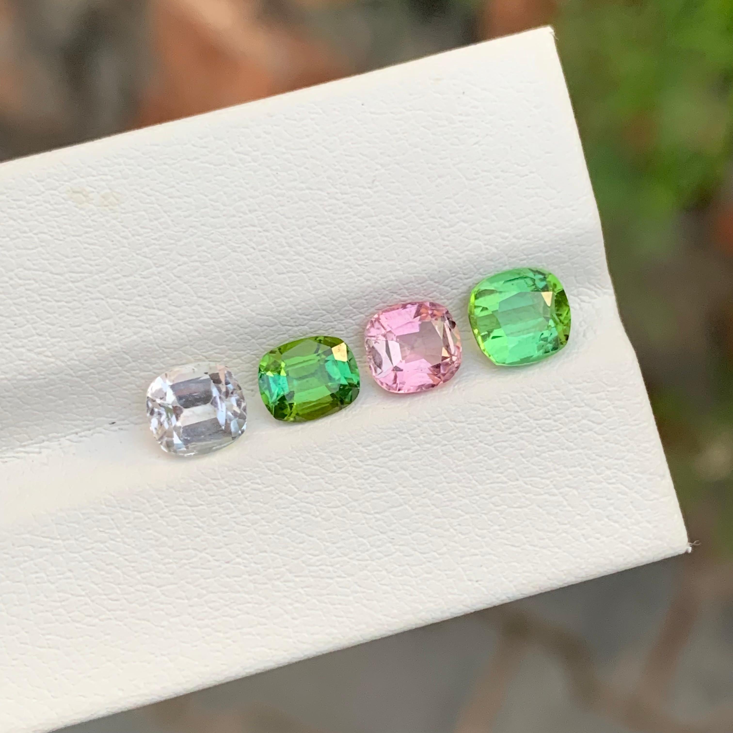Tourmaline naturelle non sertie multicolore taille coussin de 3,90 carats pour bijoux en vente 1