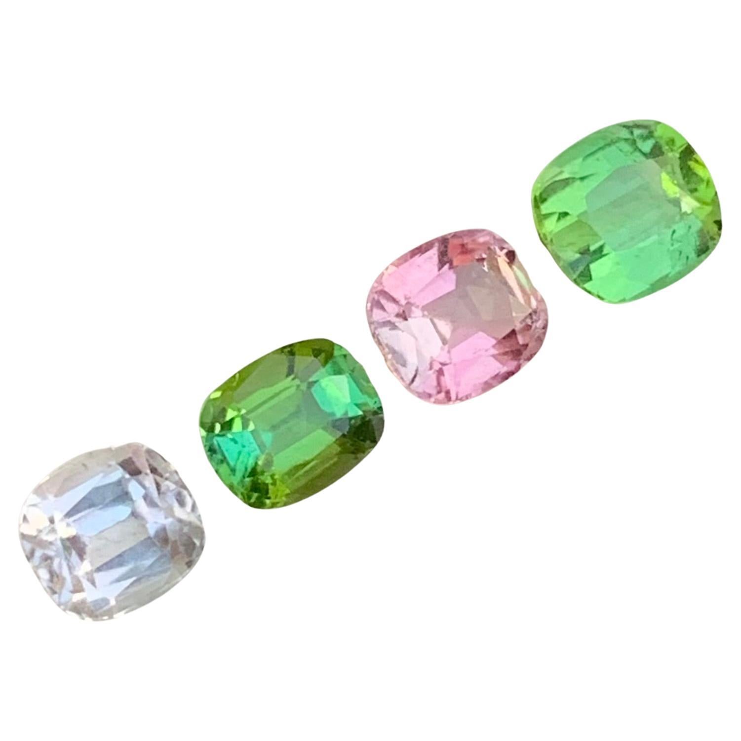 3.90 Carat Natural Loose Multi Colour Tourmaline Cushion Shape Gem For Jewellery
