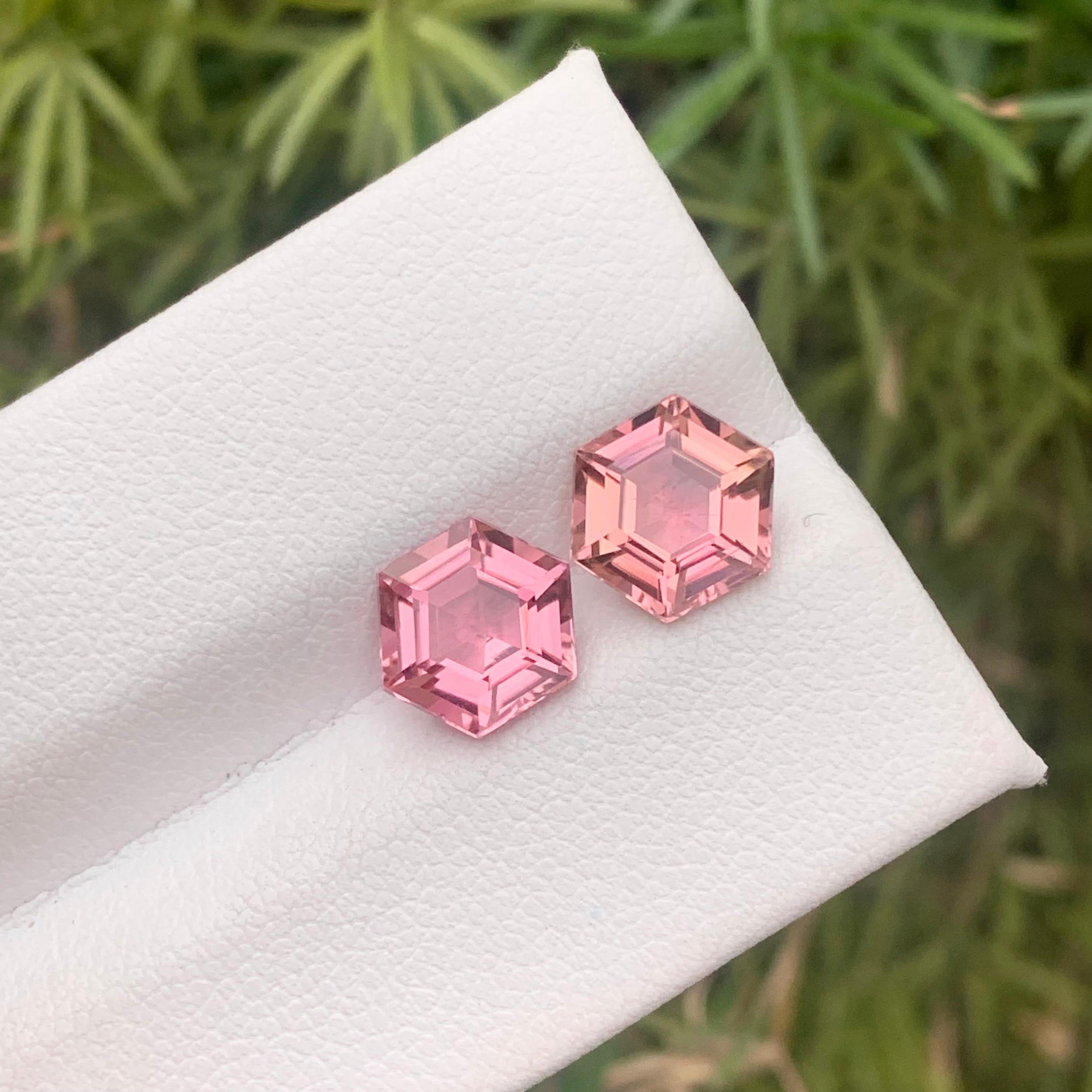 3.90 Carat Natural Loose Pink Tourmaline Gemstone Pairs Hexagon Cut for Earrings For Sale 7