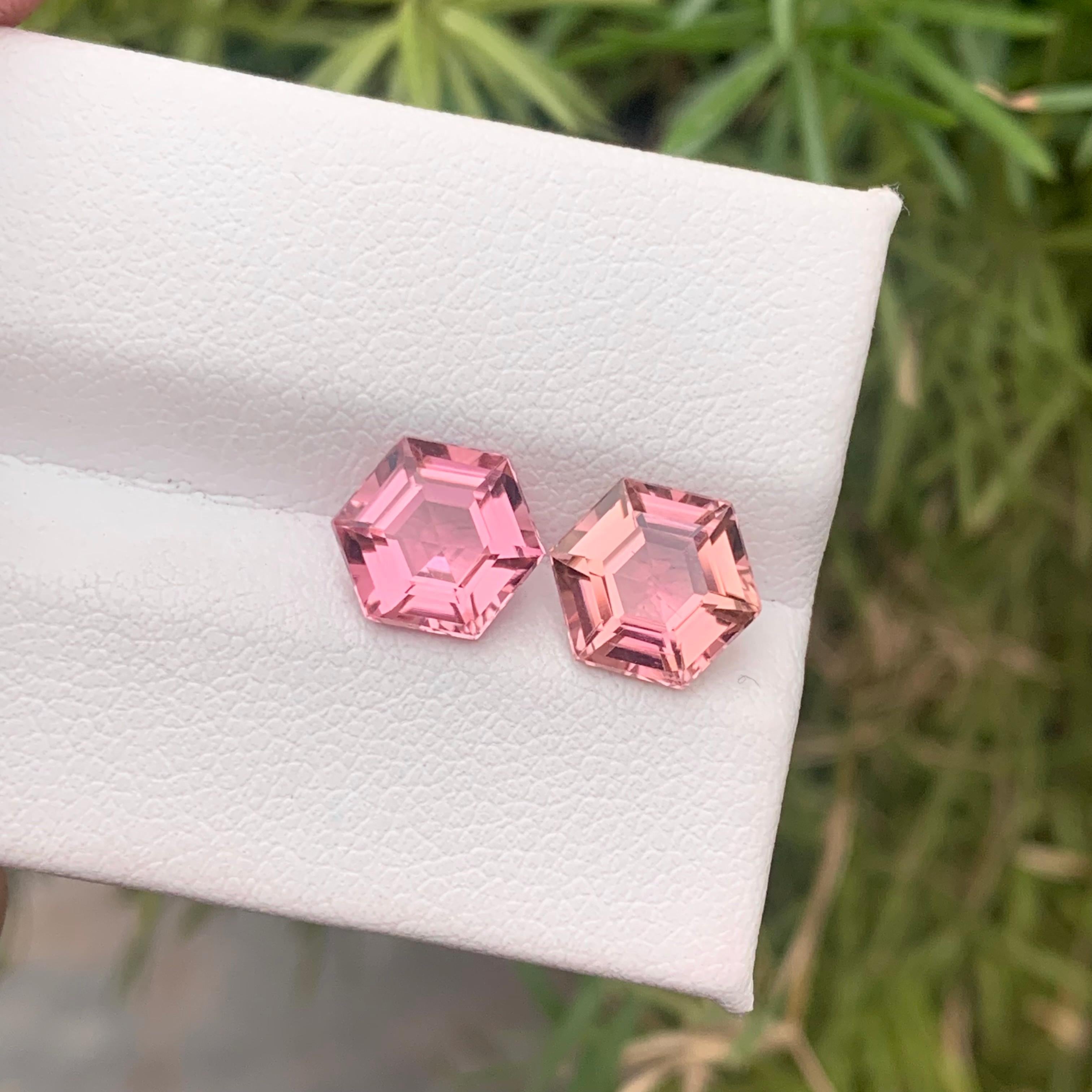 3.90 Carat Natural Loose Pink Tourmaline Gemstone Pairs Hexagon Cut for Earrings For Sale 8