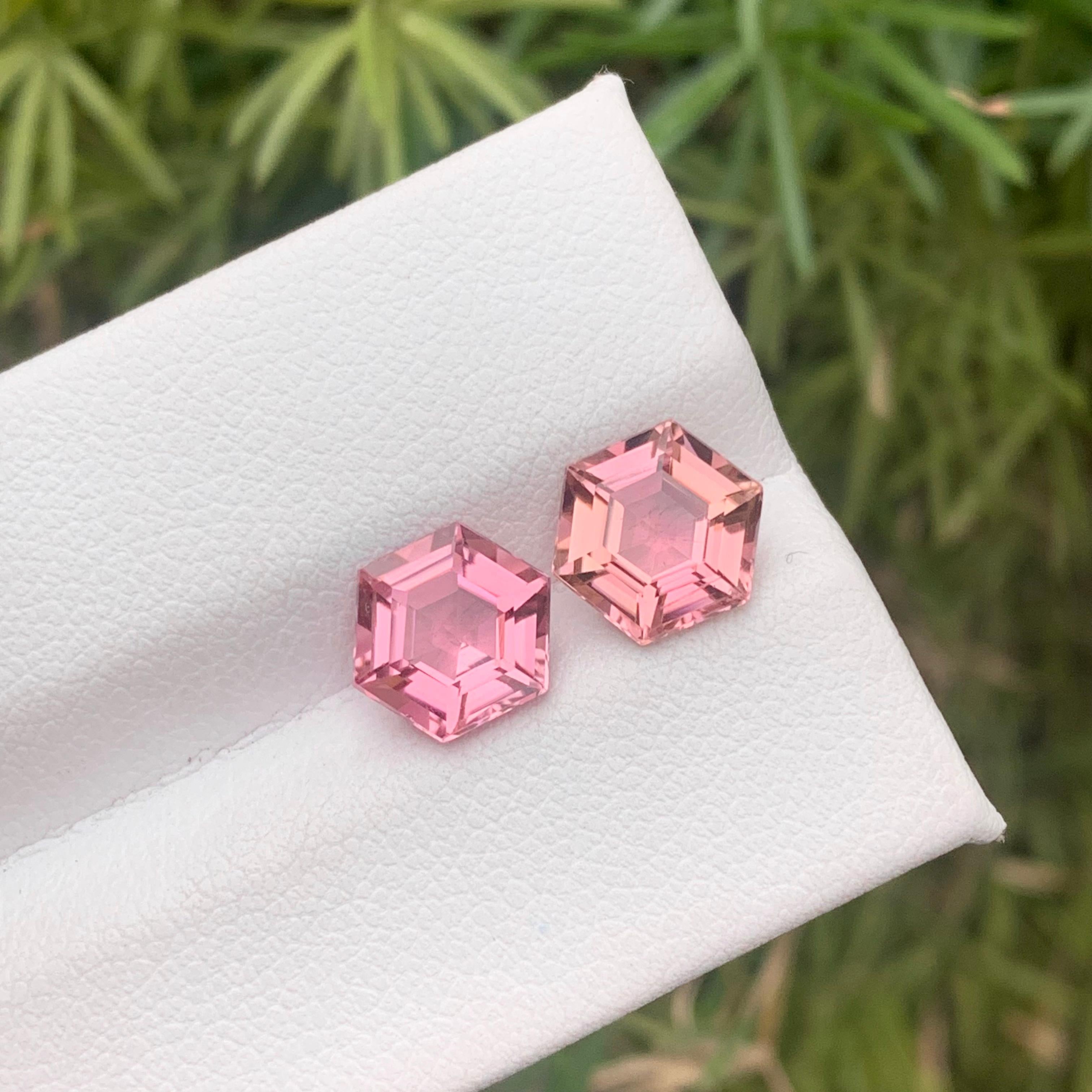 3.90 Carat Natural Loose Pink Tourmaline Gemstone Pairs Hexagon Cut for Earrings For Sale 10
