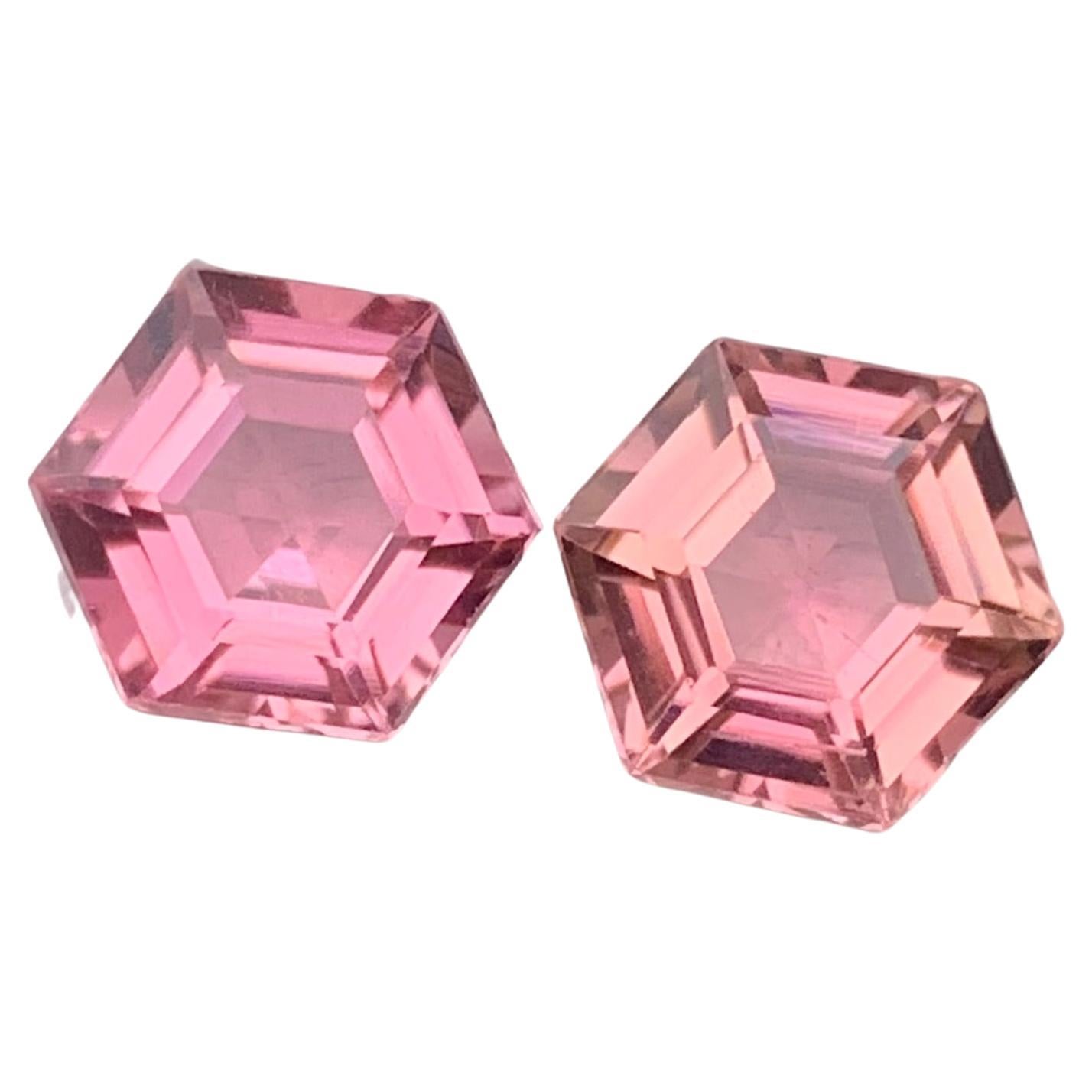 3.90 Carat Natural Loose Pink Tourmaline Gemstone Pairs Hexagon Cut for Earrings For Sale