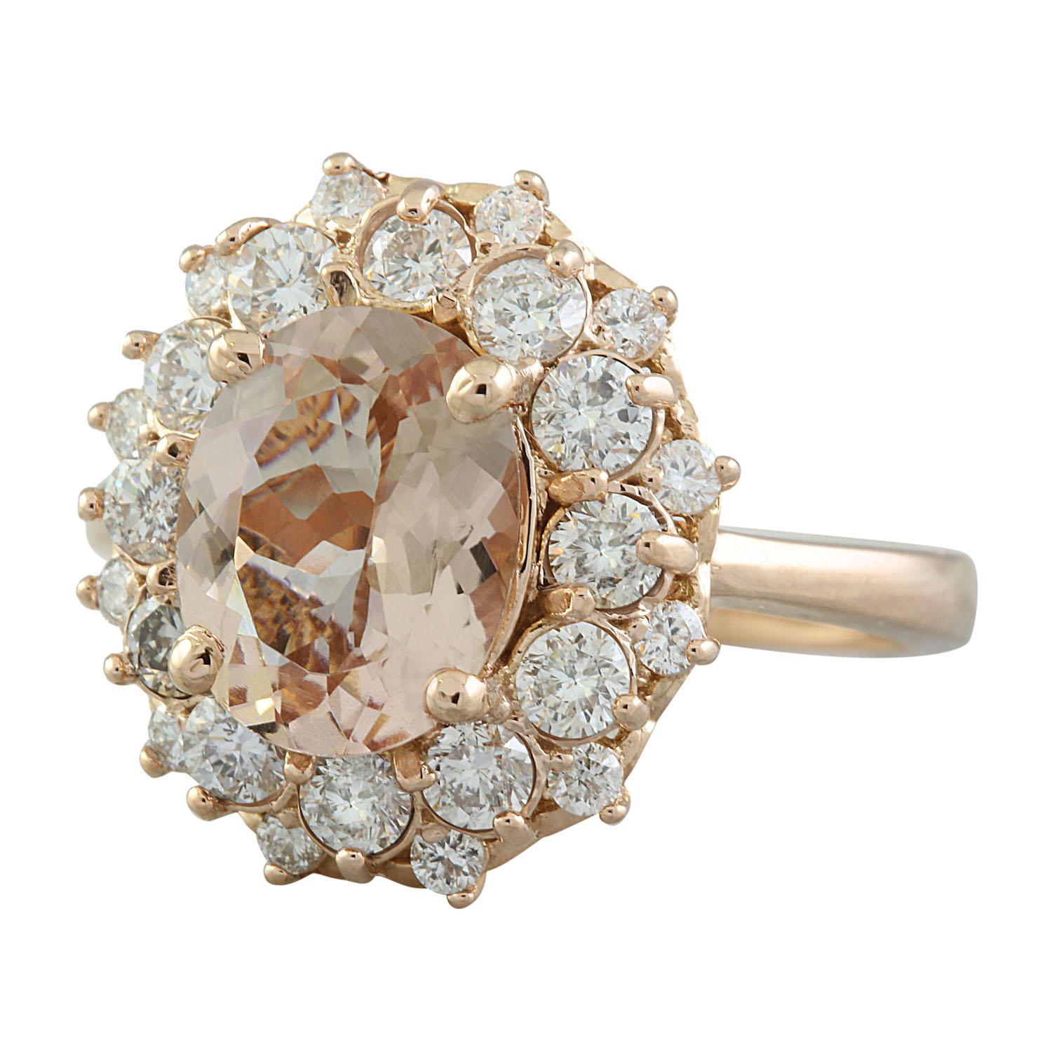 3.90 Carat Natural Morganite 14 Karat Solid Rose Gold Diamond Ring In New Condition For Sale In Los Angeles, CA