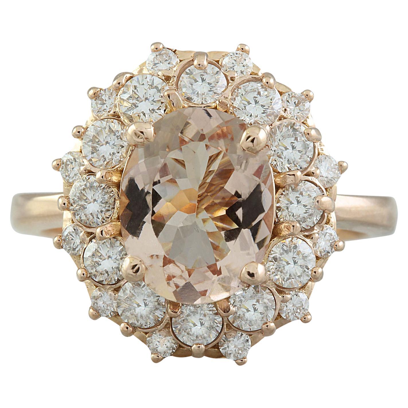 3.90 Carat Natural Morganite 14 Karat Solid Rose Gold Diamond Ring