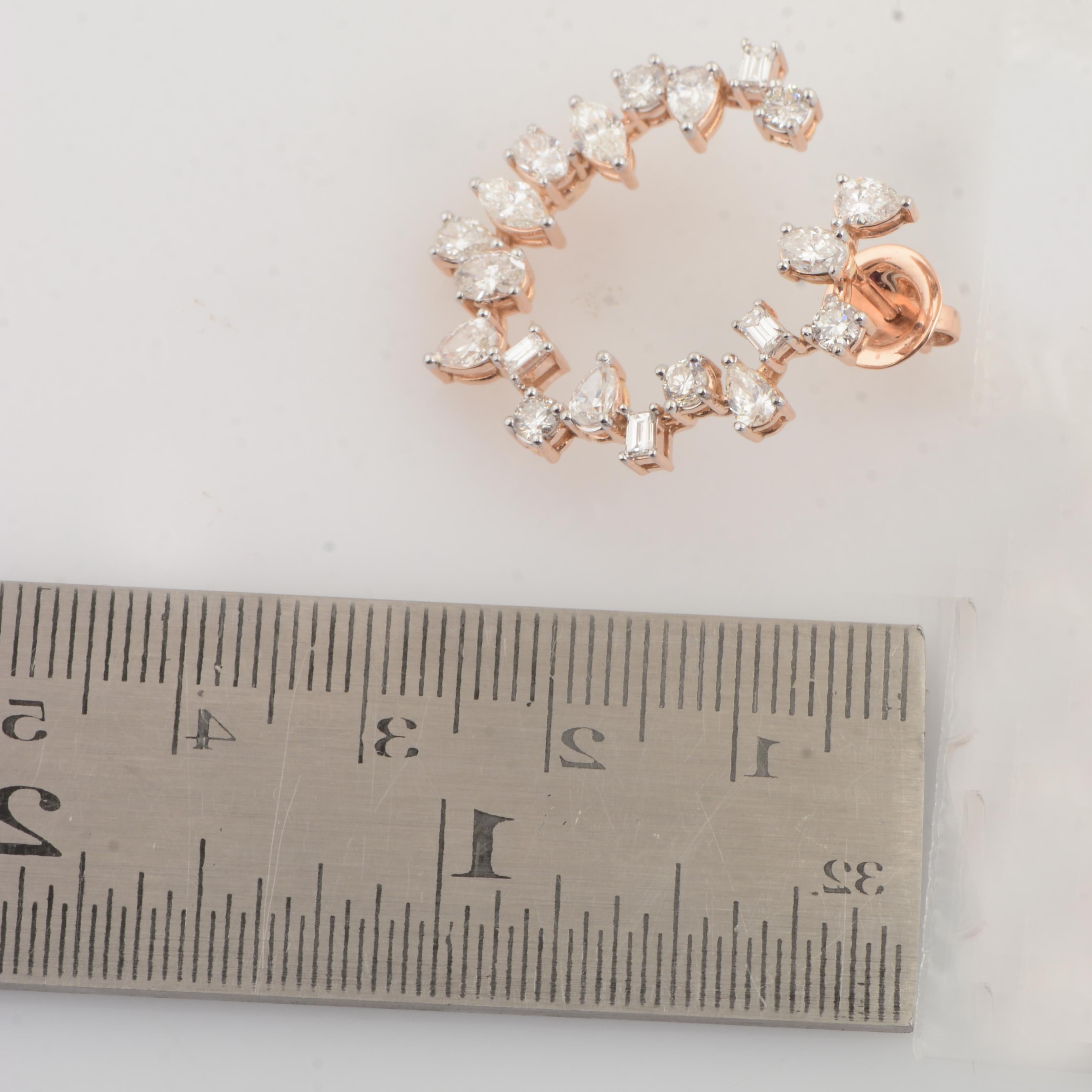 Pear Cut 3.90 Carat Pear Baguette Diamond Earrings Solid 18k Rose Gold Handmade Jewelry For Sale