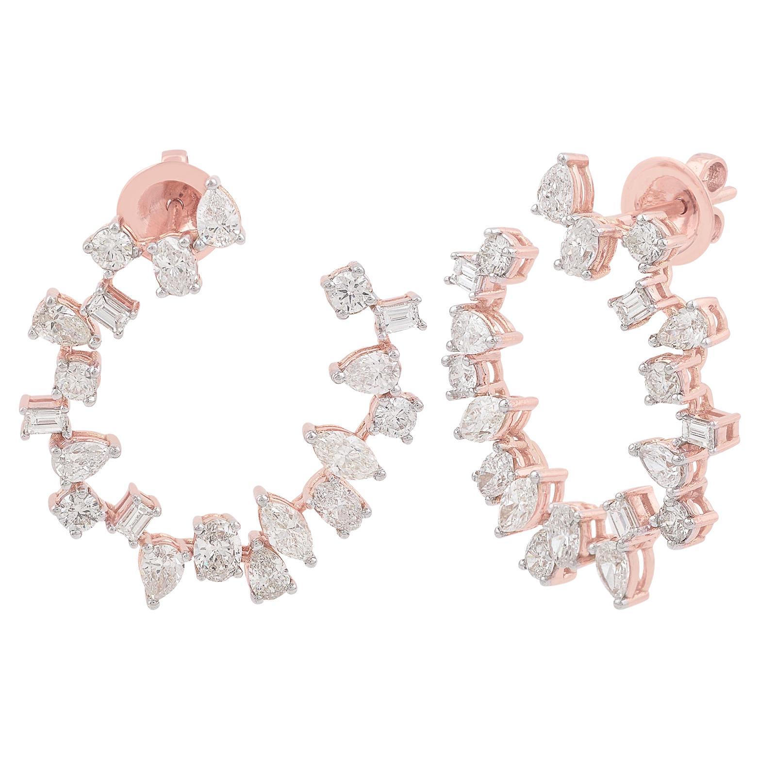 3.90 Carat Pear Baguette Diamond Earrings Solid 18k Rose Gold Handmade Jewelry For Sale