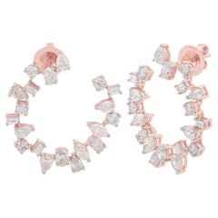 3.90 Carat Pear Baguette Diamond Earrings Solid 18k Rose Gold Handmade Jewelry