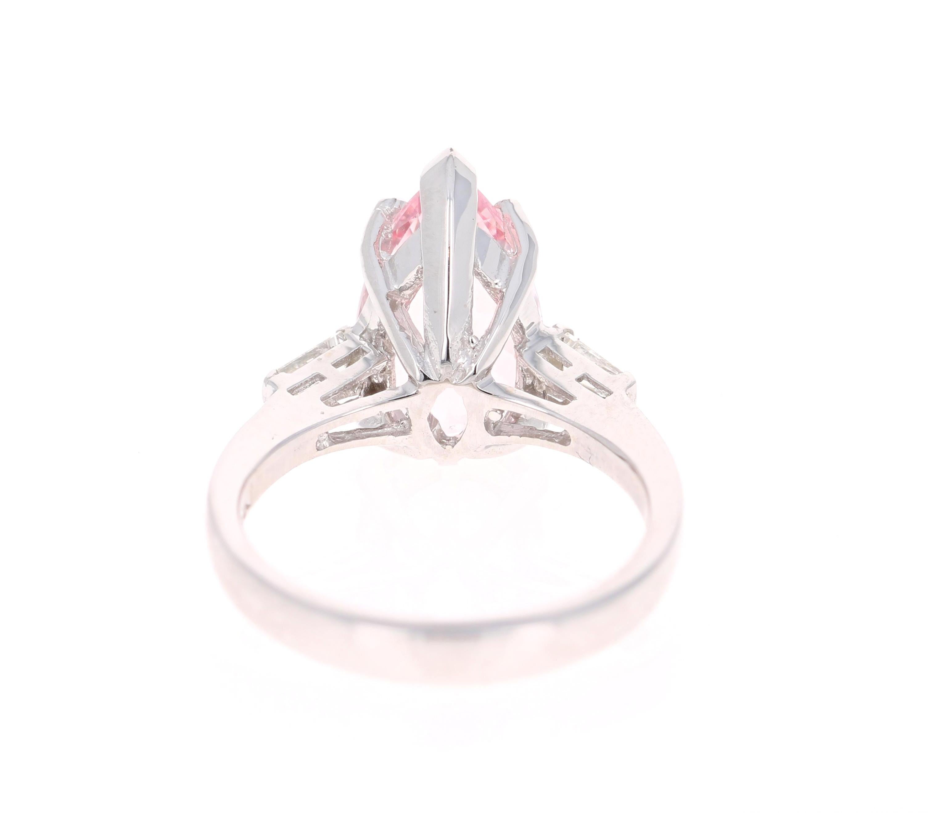 3.90 Carat Pear Cut Pink Morganite Diamond 14 Karat White Gold Engagement Ring 1