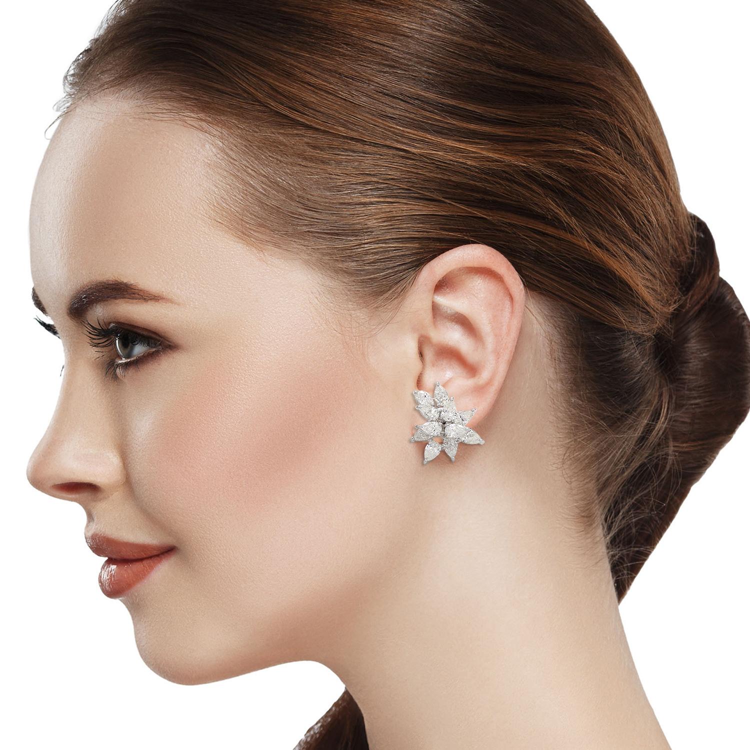 Women's 3.90 Carat Pear Shape Diamond Stud Earrings 18 Karat White Gold Fine Jewelry For Sale