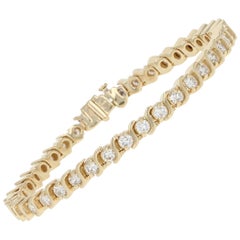 Vintage 3.90 Carat Round Brilliant Diamond Tennis Bracelet, 14 Karat Yellow Gold Women's