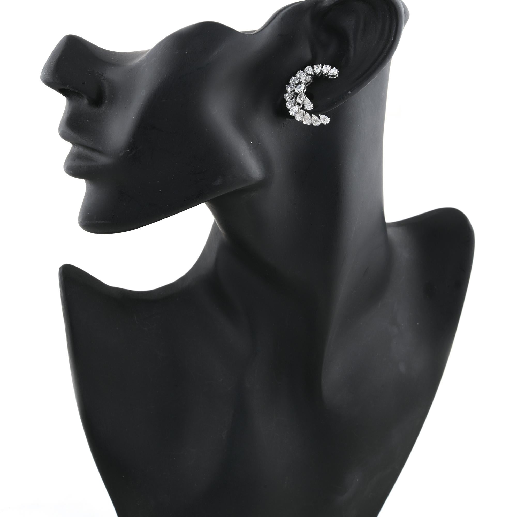 Modern 3.90 Carat SI/H Pear Brilliant Cut Diamond Half Moon Earrings 14k White Gold For Sale