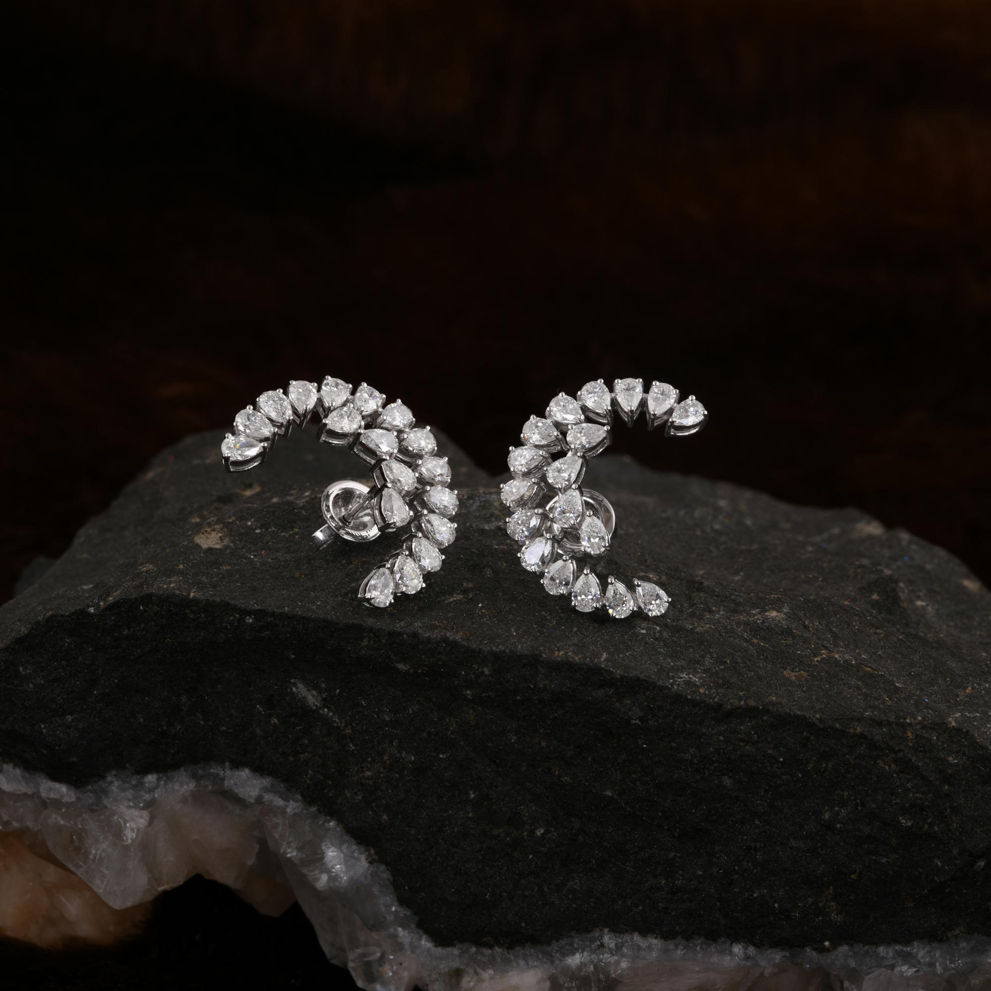 Pear Cut 3.90 Carat SI/H Pear Brilliant Cut Diamond Half Moon Earrings 14k White Gold For Sale
