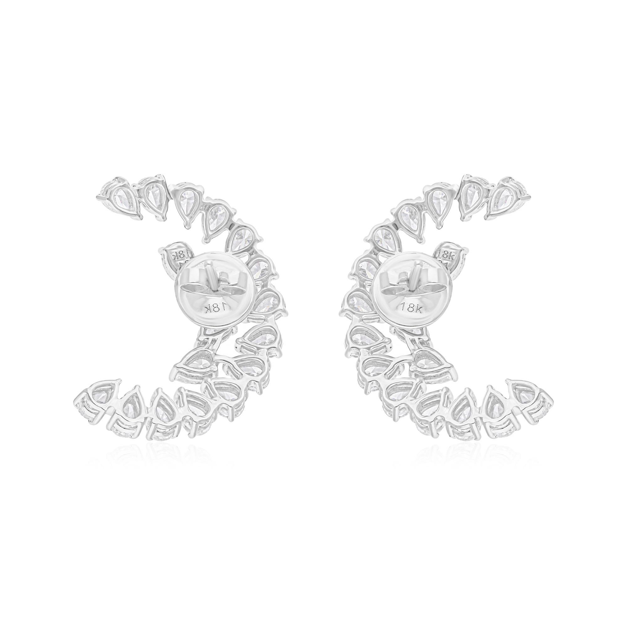 Women's 3.90 Carat SI/H Pear Brilliant Cut Diamond Half Moon Earrings 14k White Gold For Sale