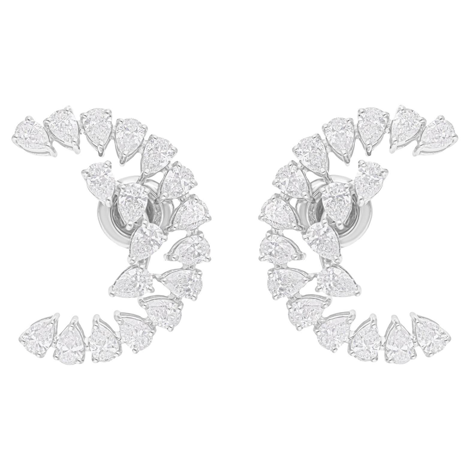 Pendientes de media luna de diamantes talla pera brillante SI/H de 3,90 quilates y oro blanco de 14k