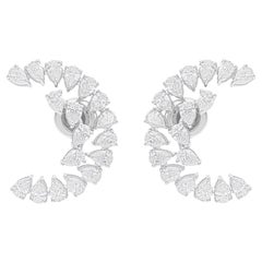 Pendientes de media luna de diamantes talla pera brillante SI/H de 3,90 quilates y oro blanco de 14k