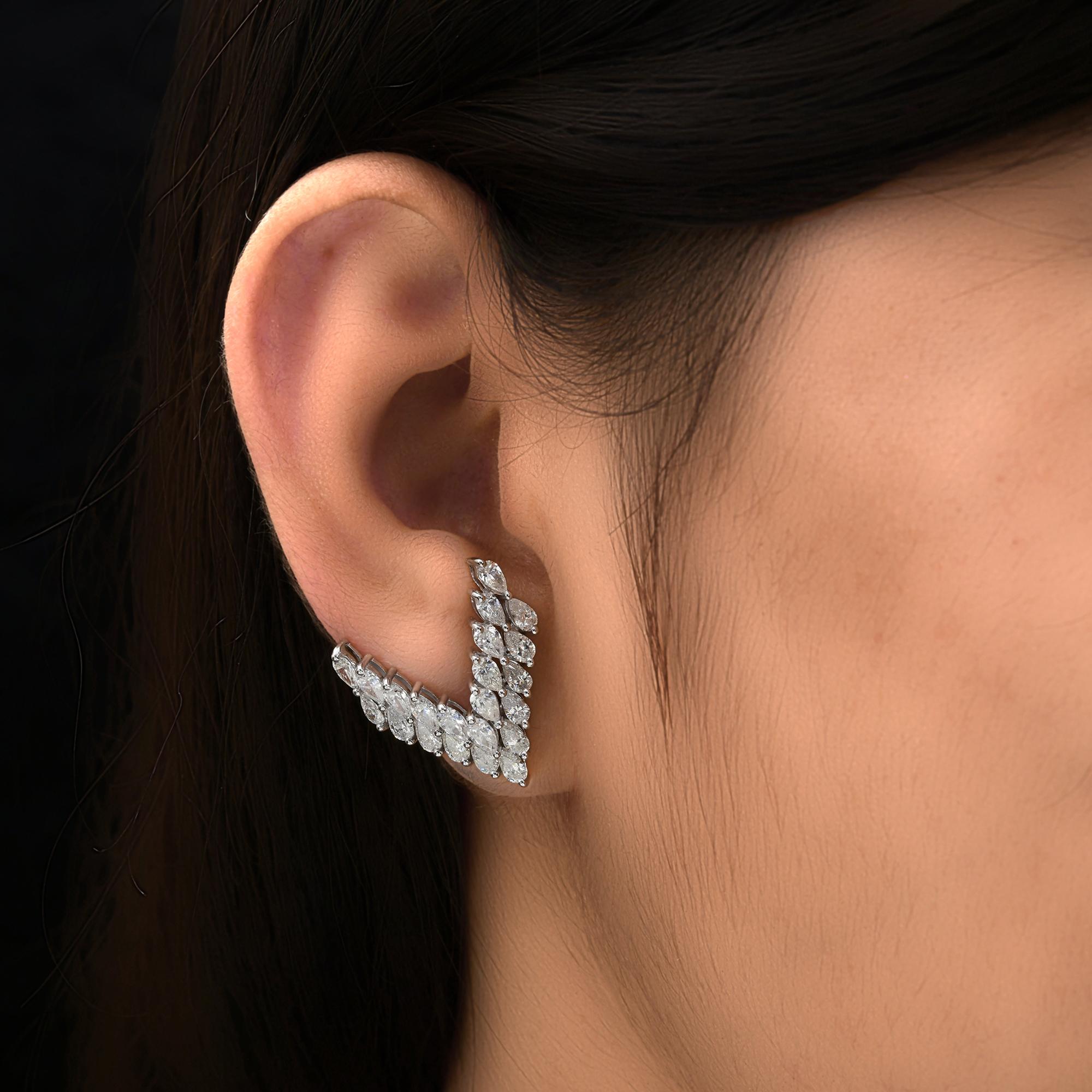 Pear Cut 3.90 Carat SI/H Pear Brilliant Cut Diamond V Shape Earrings 14 Karat White Gold For Sale