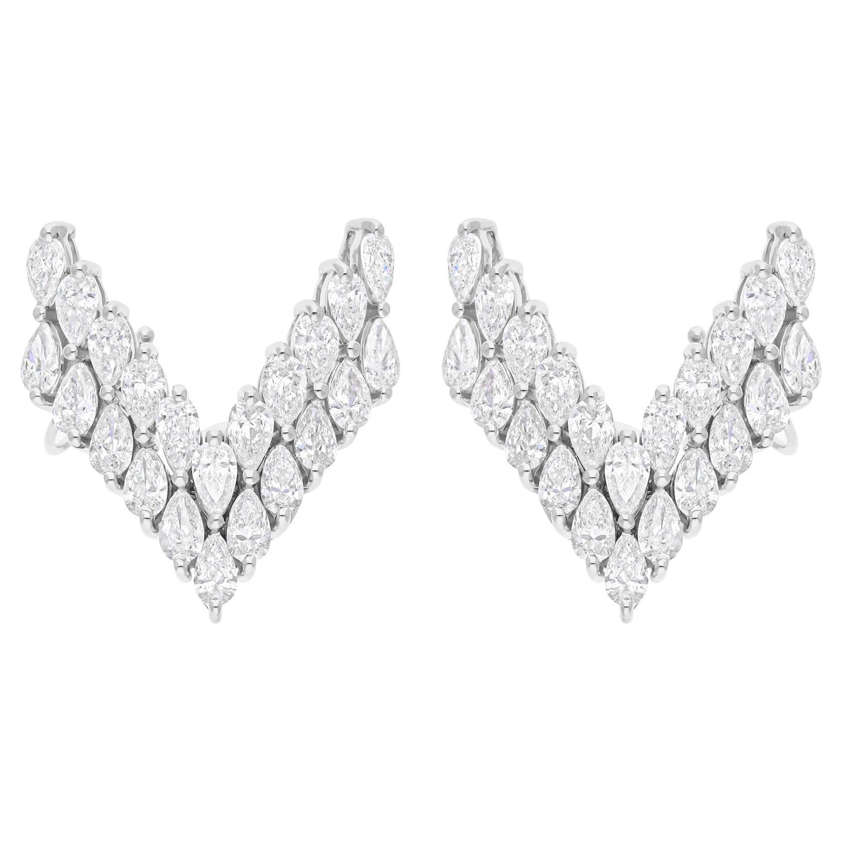 3.90 Carat SI/H Pear Brilliant Cut Diamond V Shape Earrings 18 Karat White Gold